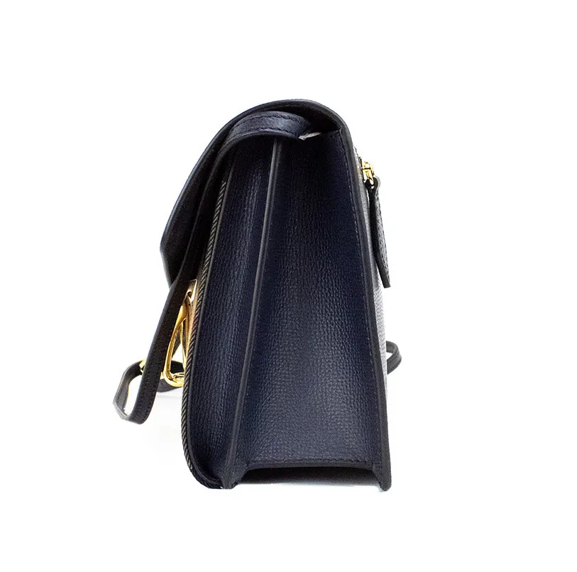 Burberry Women's Macken Small Ink Blue House Check Derby Grain Leather Crossbody Bag