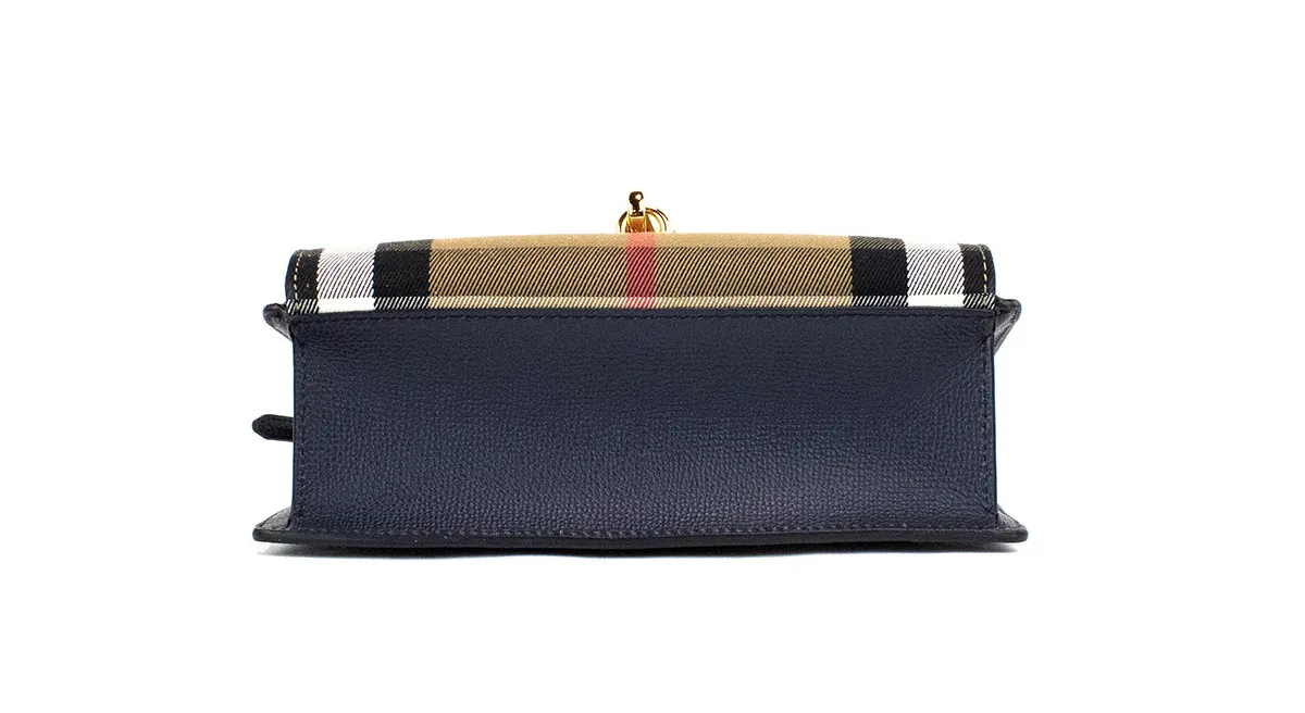 Burberry Women's Macken Small Ink Blue House Check Derby Grain Leather Crossbody Bag