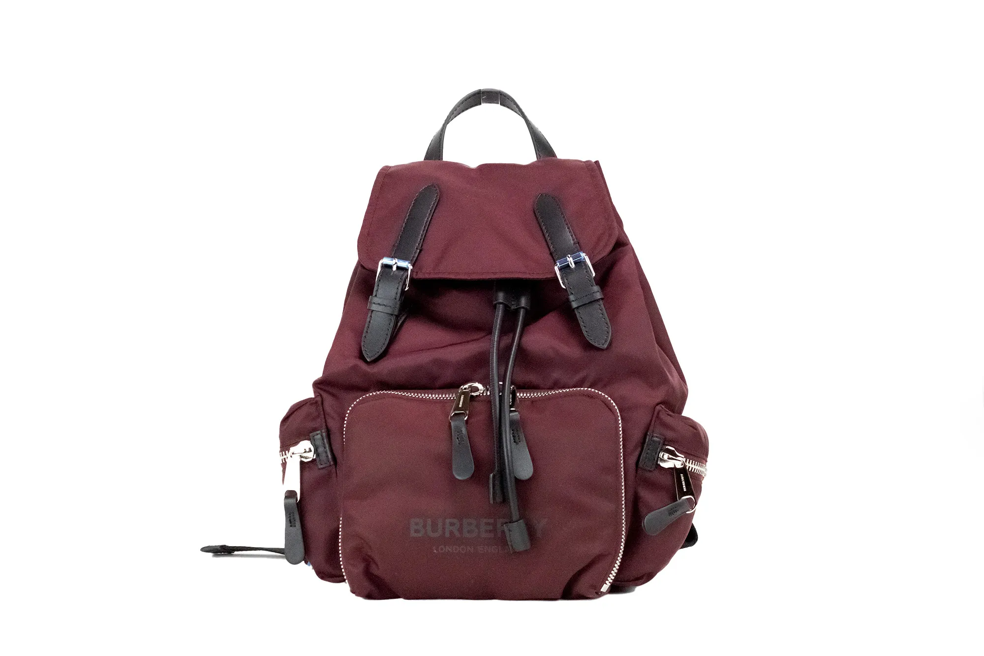 Burberry Women's Medium Burgundy Econyl Nylon Rucksack Drawstring Backpack Bookbag