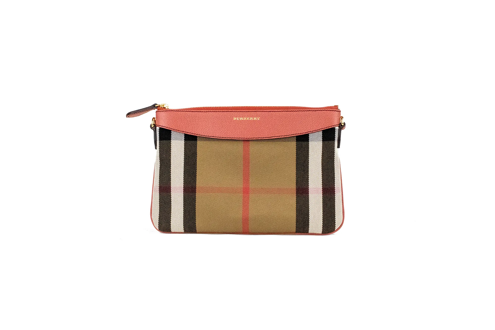 Burberry Women's Peyton House Check Derby Cinnamon Red Grain Leather Pouch Crossbody Bag