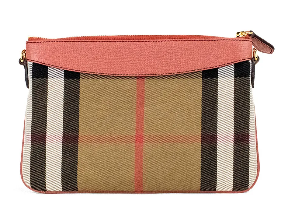 Burberry Women's Peyton House Check Derby Cinnamon Red Grain Leather Pouch Crossbody Bag
