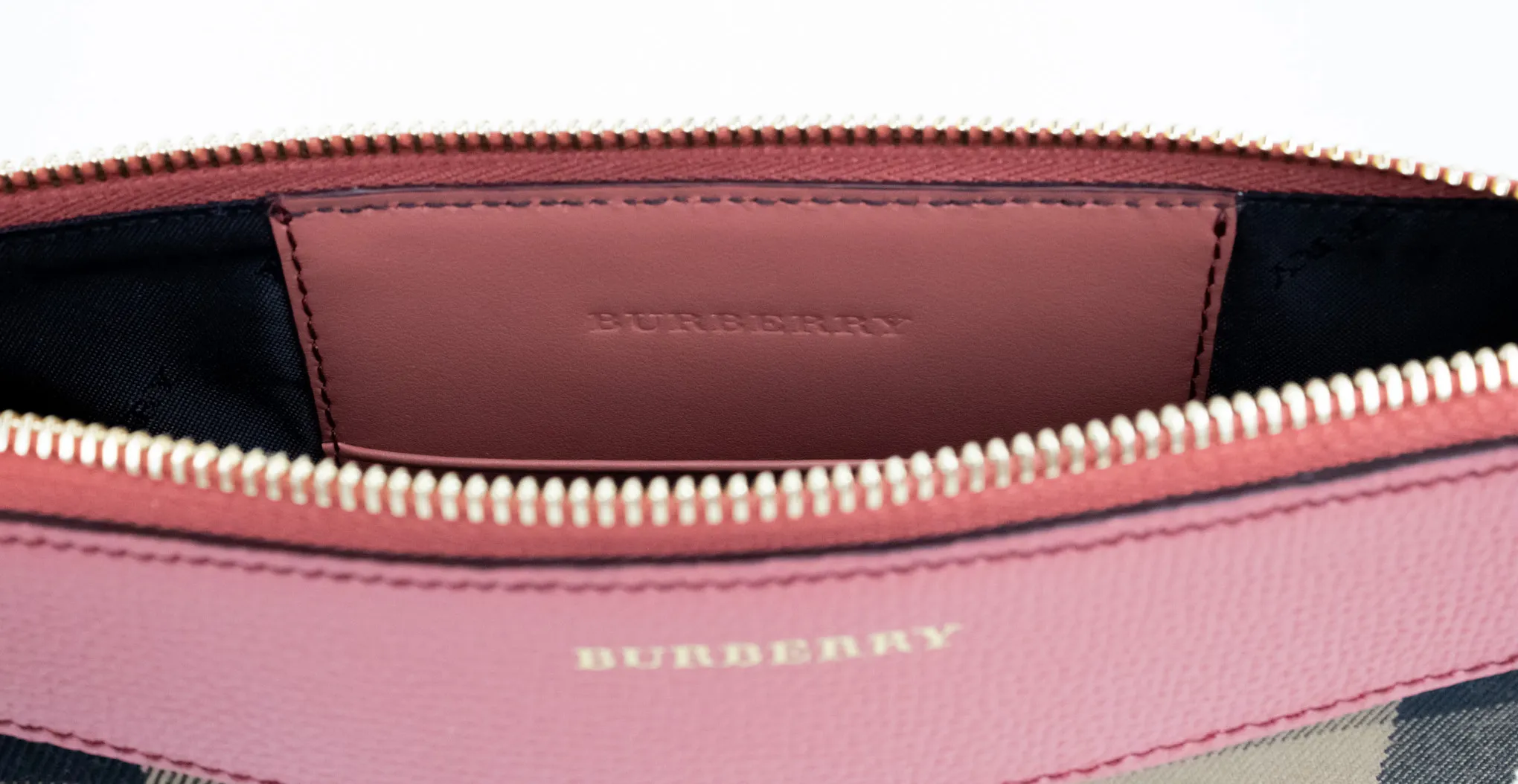 Burberry Women's Peyton House Check Derby Cinnamon Red Grain Leather Pouch Crossbody Bag