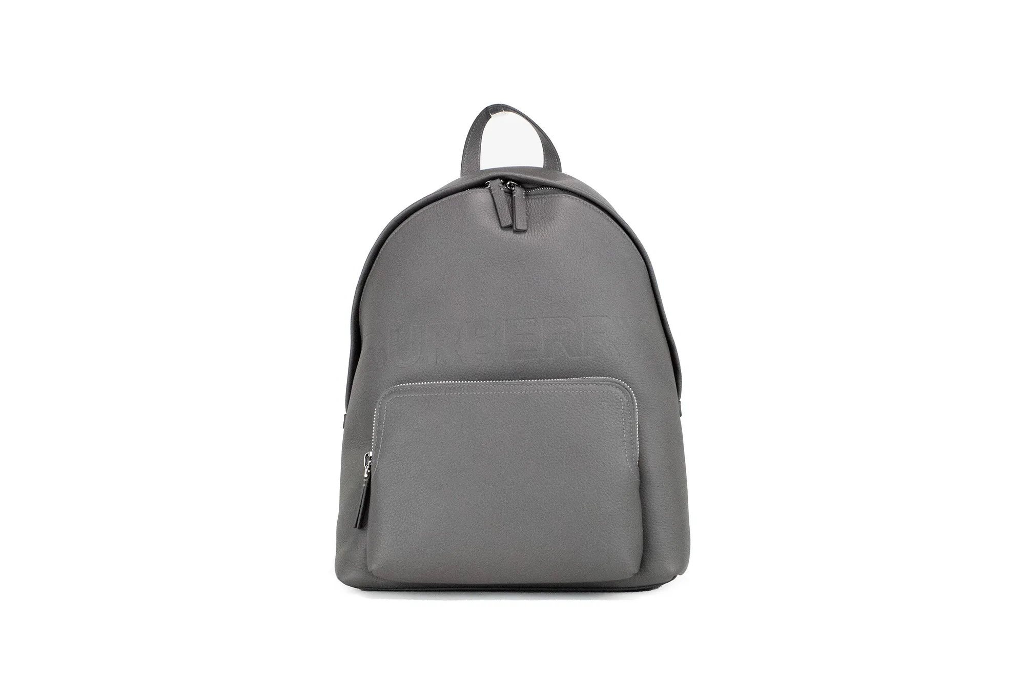Burberry Men's Abbeydale Branded Charcoal Grey Pebbled Leather Backpack Bookbag