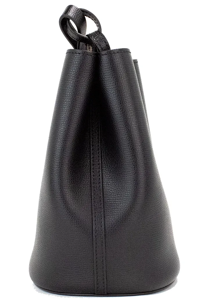 Burberry Women's Lorne Small Black Haymarket Check Pebble Leather Bucket Handbag Purse