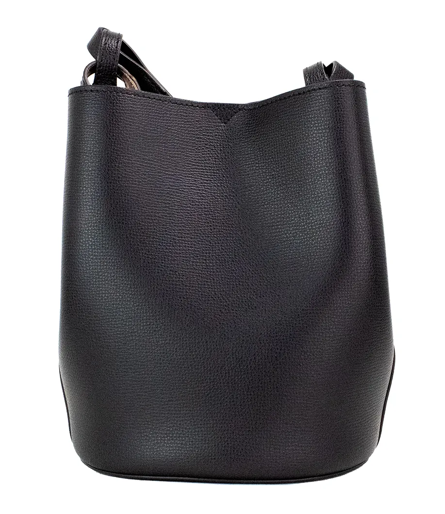 Burberry Women's Lorne Small Black Haymarket Check Pebble Leather Bucket Handbag Purse