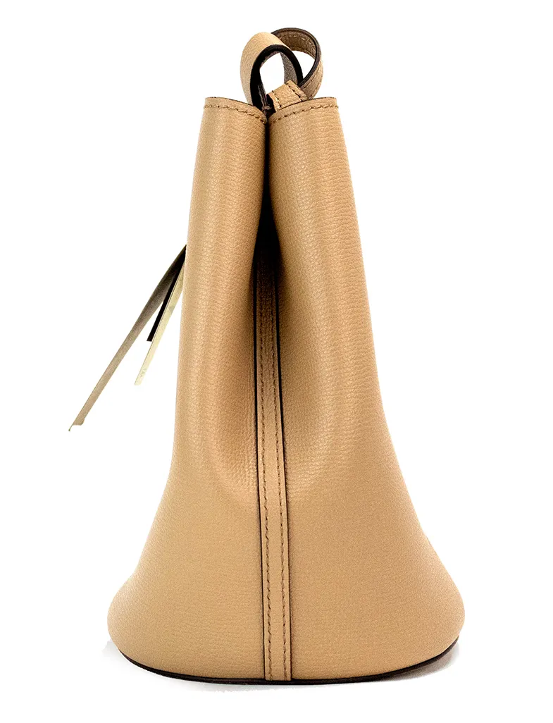 Burberry Women's Lorne Small Camel Haymarket Check Pebble Leather Bucket Handbag Purse