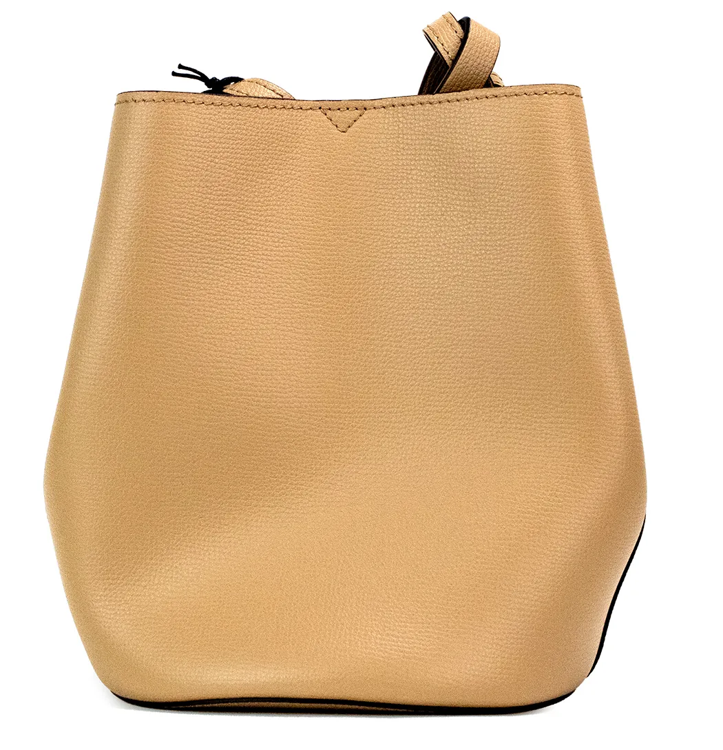 Burberry Women's Lorne Small Camel Haymarket Check Pebble Leather Bucket Handbag Purse