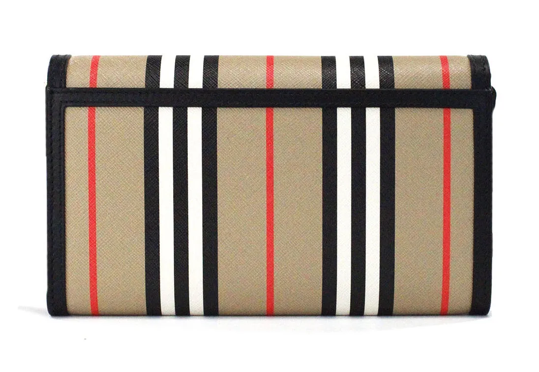 Burberry Women's Hannah Icon Stripe Archive Black E-Canvas Leather Wallet Crossbody Bag