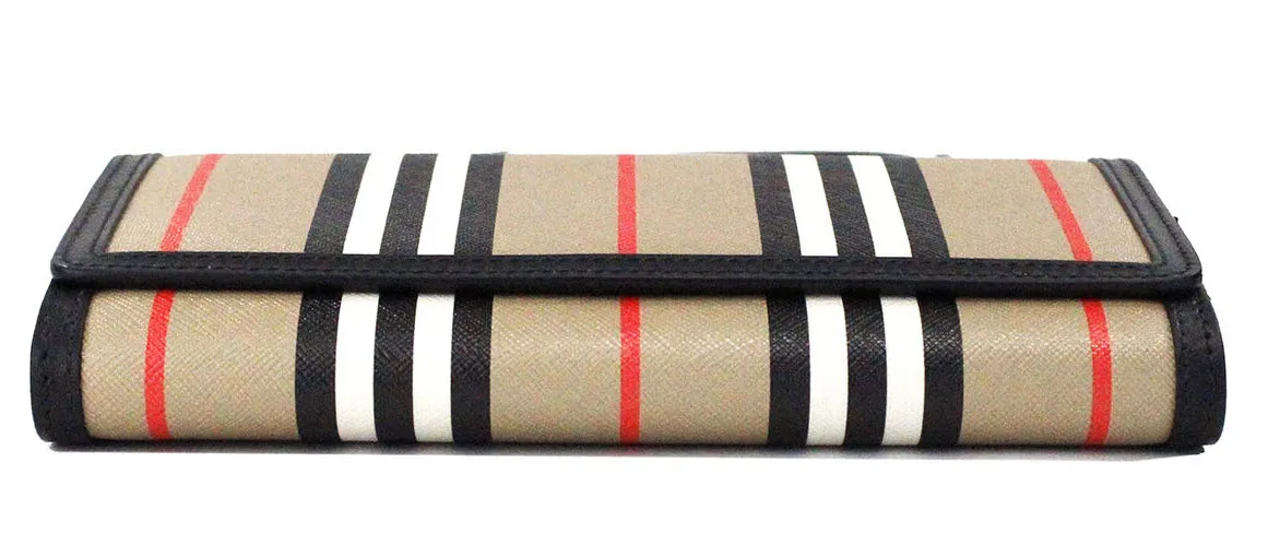 Burberry Women's Hannah Icon Stripe Archive Black E-Canvas Leather Wallet Crossbody Bag