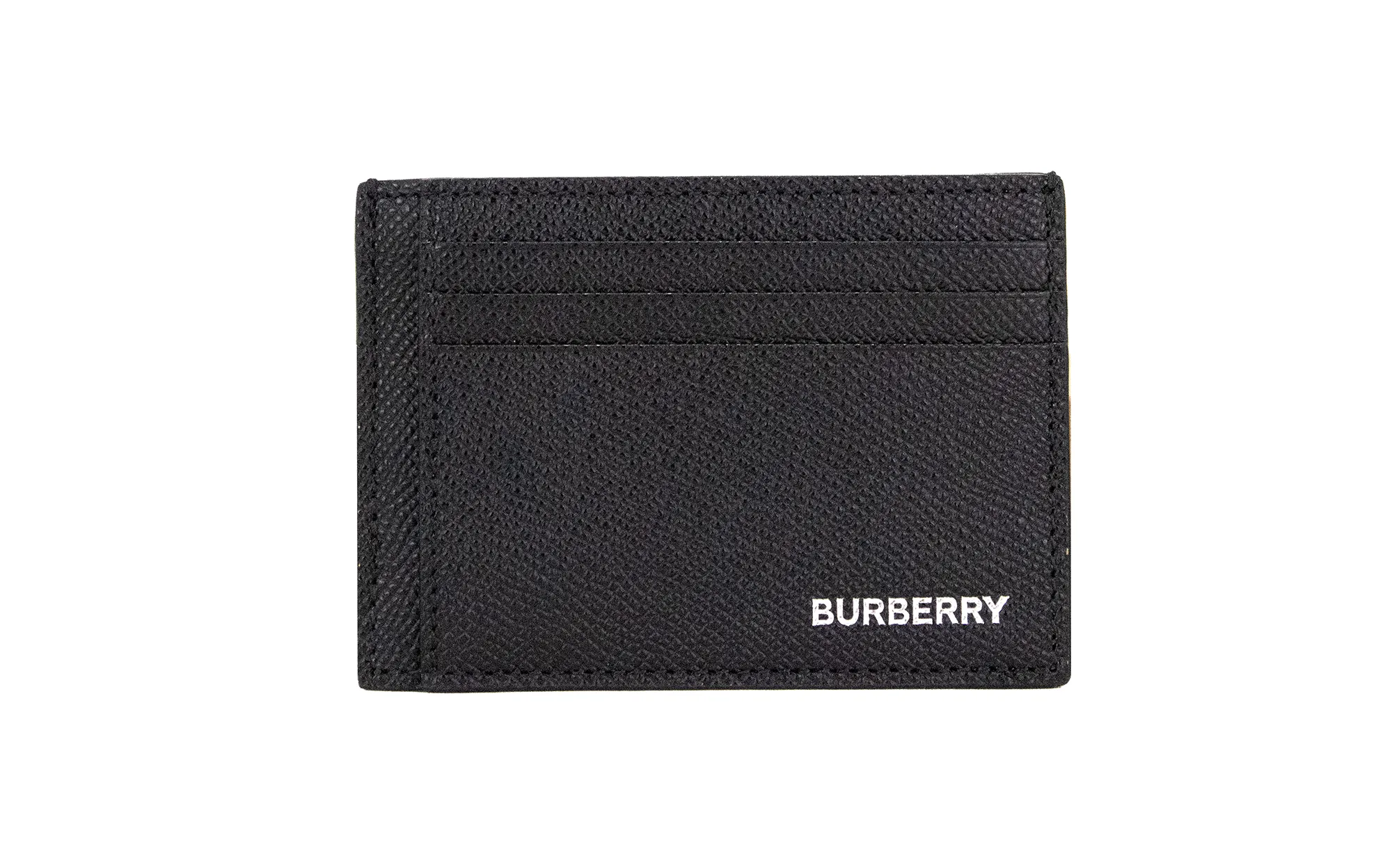 Burberry Men's Chase Business Small Black Grained Leather Money Clip Card Case Wallet