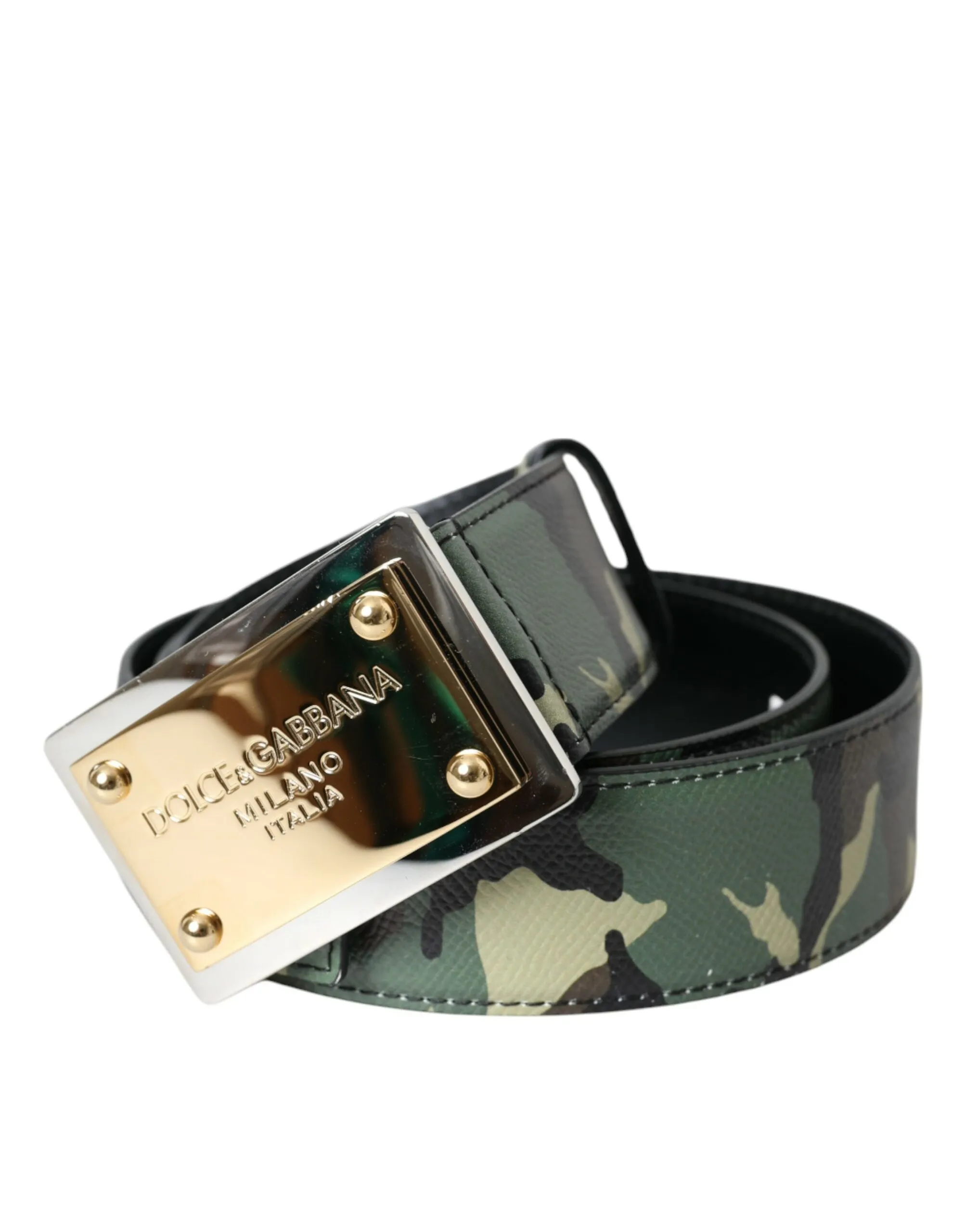 Dolce & Gabbana Men's Camouflage Leather Gold Buckle Belt Men