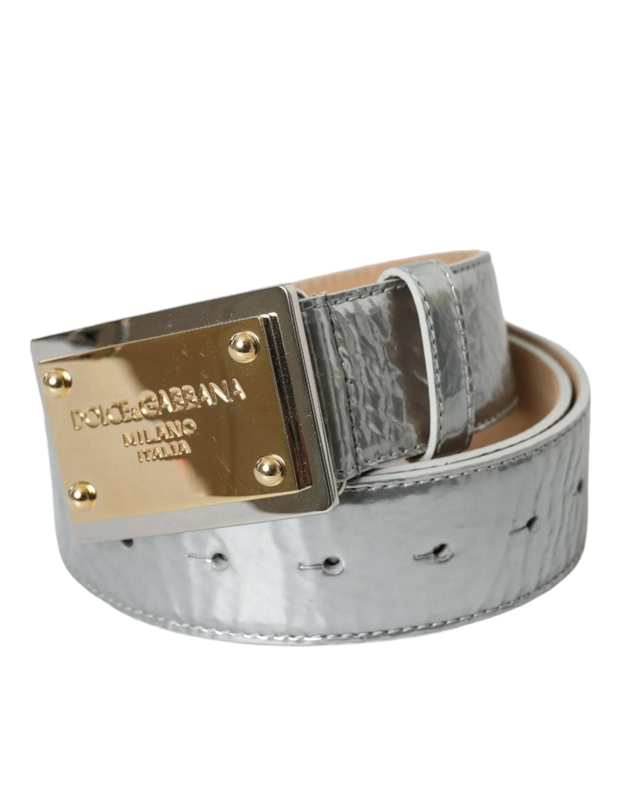 Dolce & Gabbana Men's Silver Leather Metal Logo Buckle Belt Men