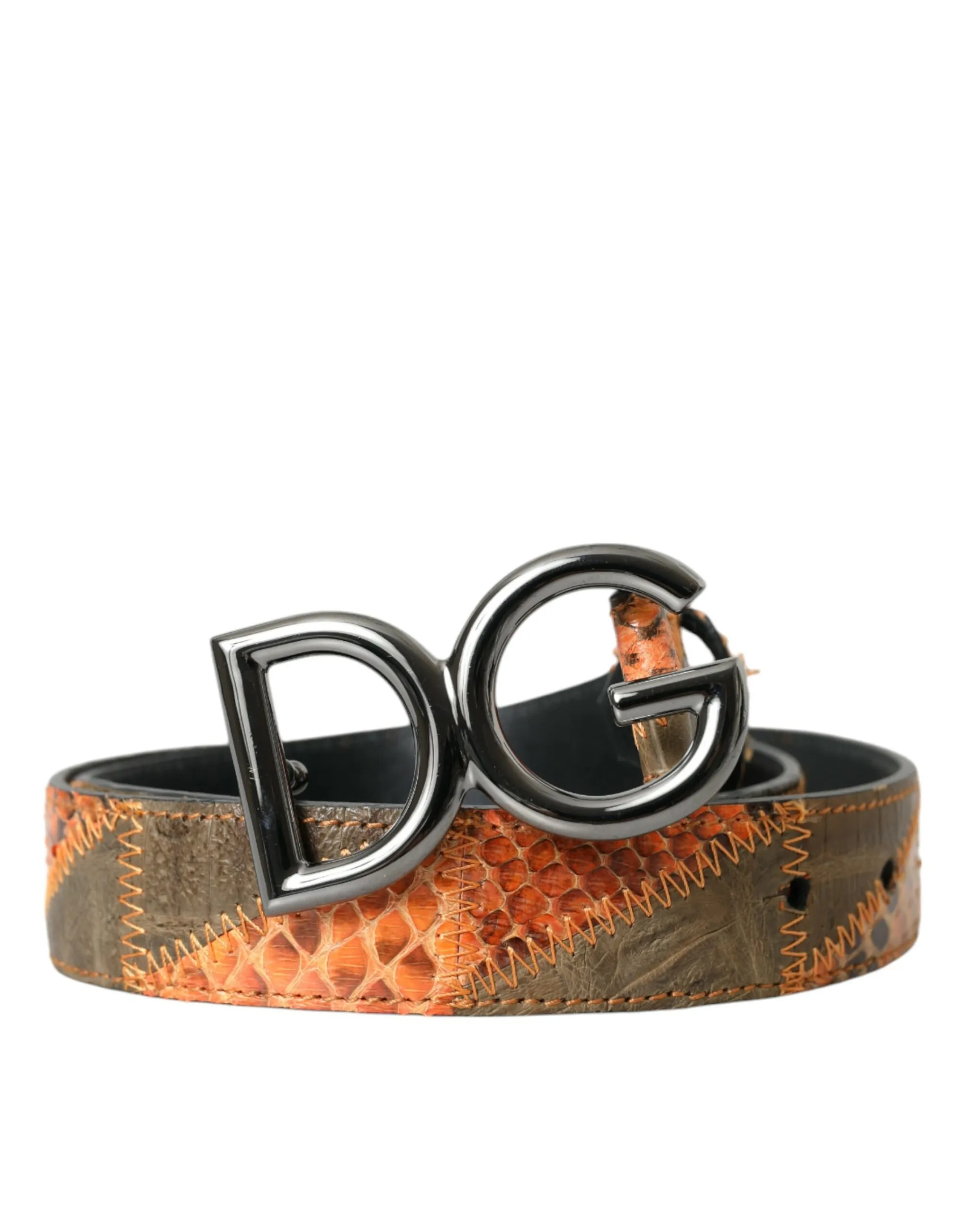 Dolce & Gabbana Men's Patchwork Python Leather Logo Buckle Belt Men