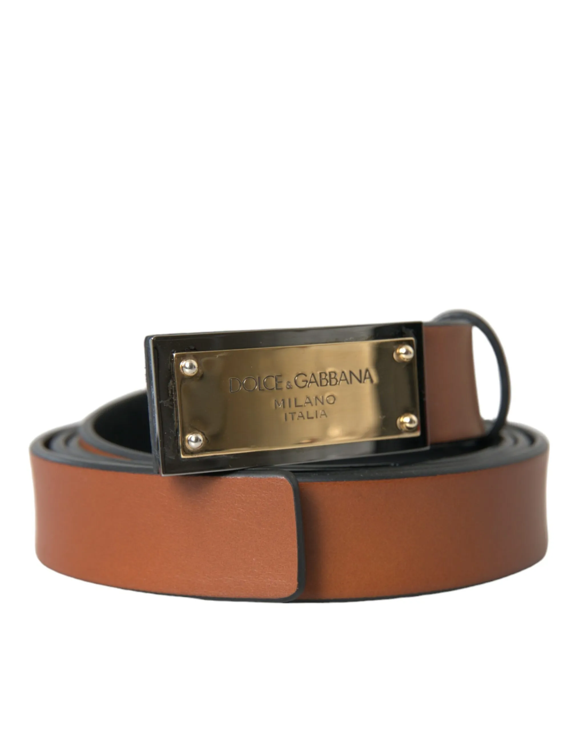 Dolce & Gabbana Men's Brown Calf Leather Metal Logo Buckle Belt Men