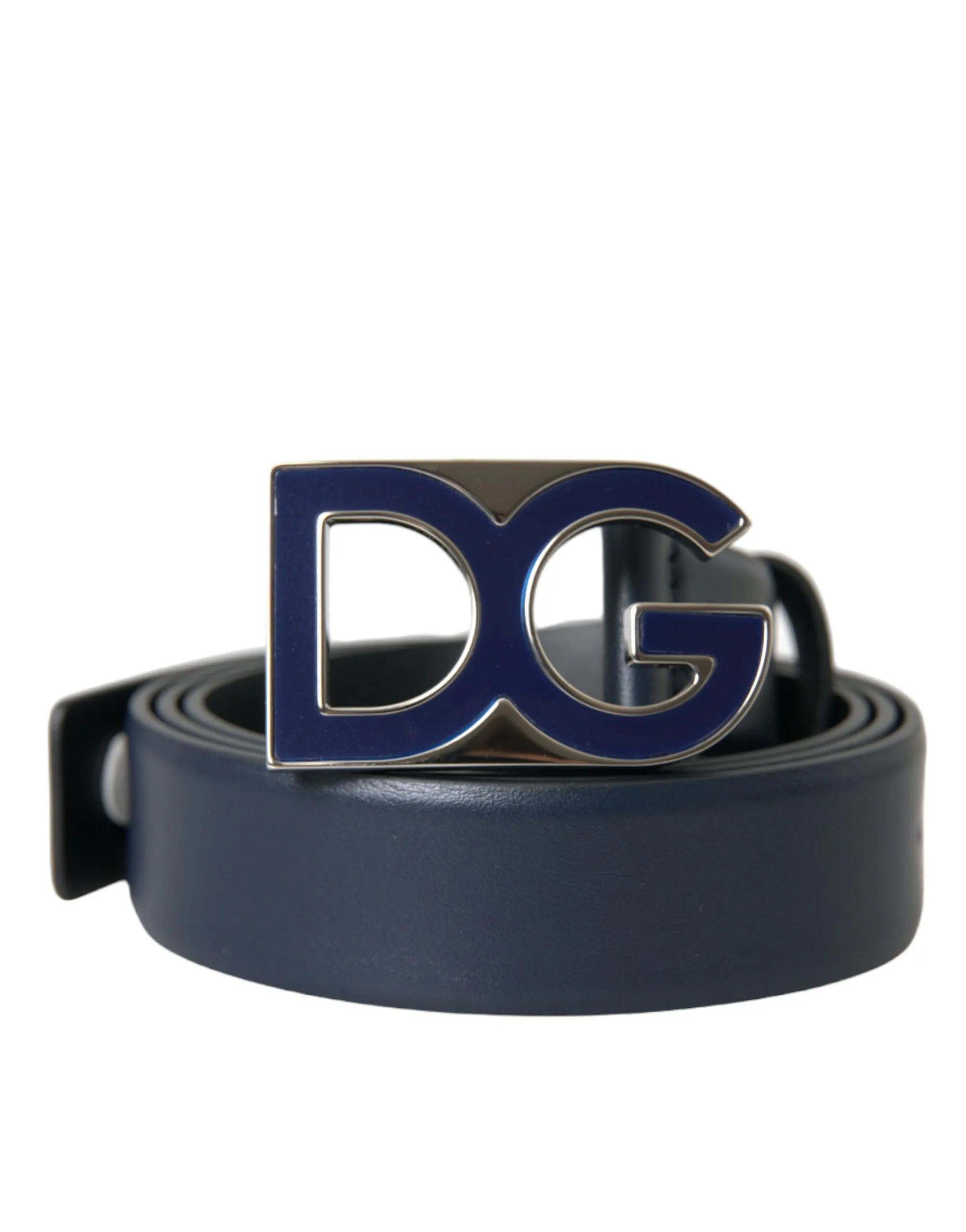 Dolce & Gabbana Men's Blue Leather Metal Logo Buckle Belt Men