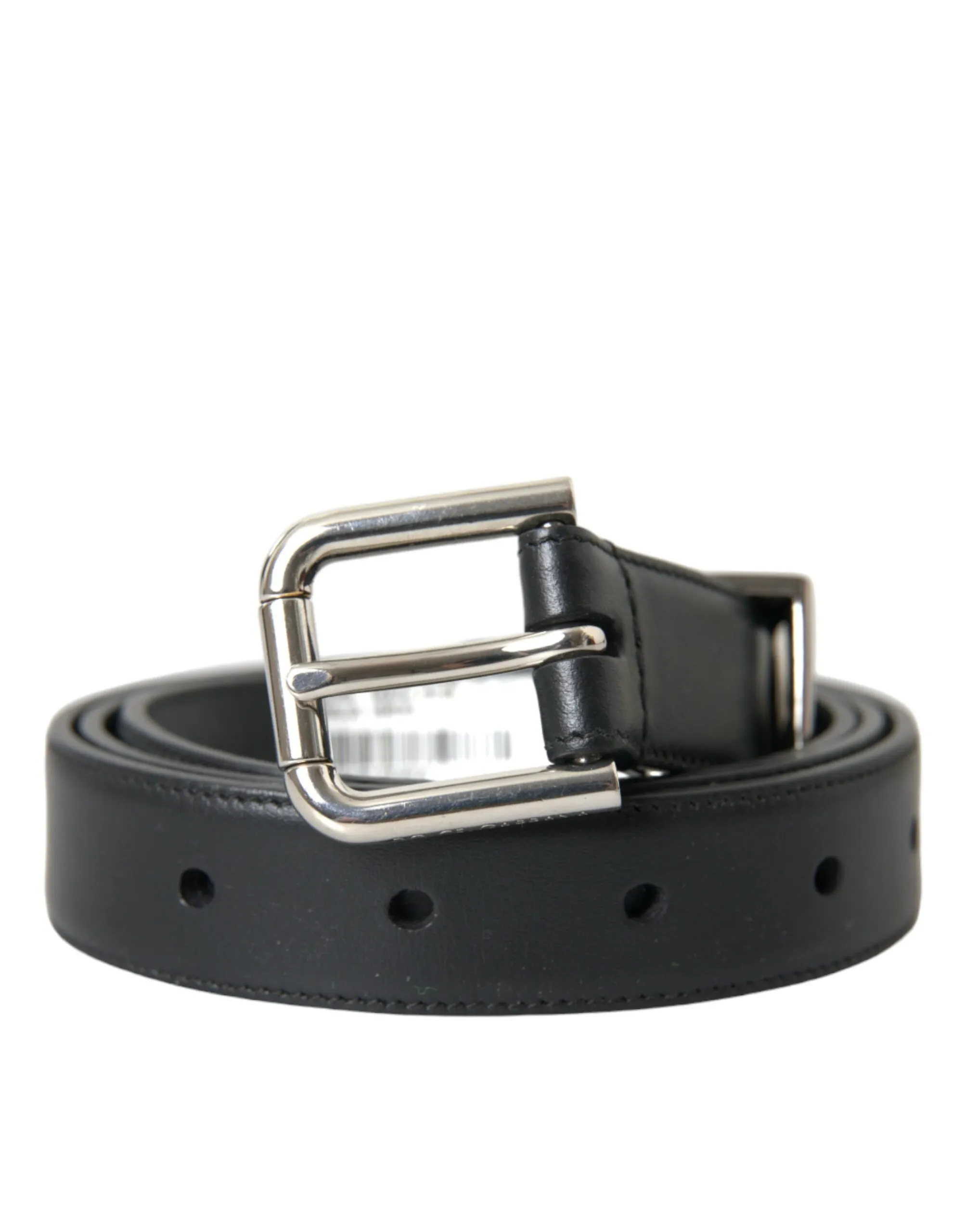 Dolce & Gabbana Men's Black Leather Silver Metal Buckle Belt Men