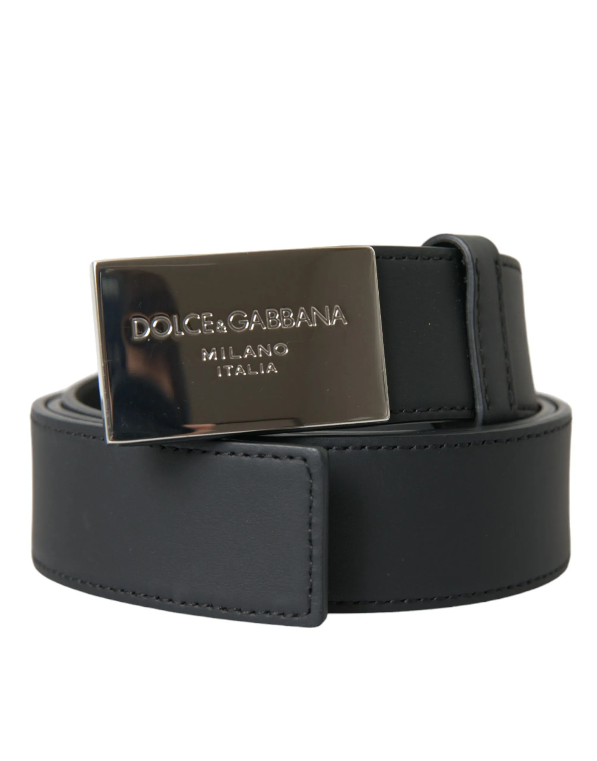 Dolce & Gabbana Men's Black Leather Metal Square Buckle Belt Men