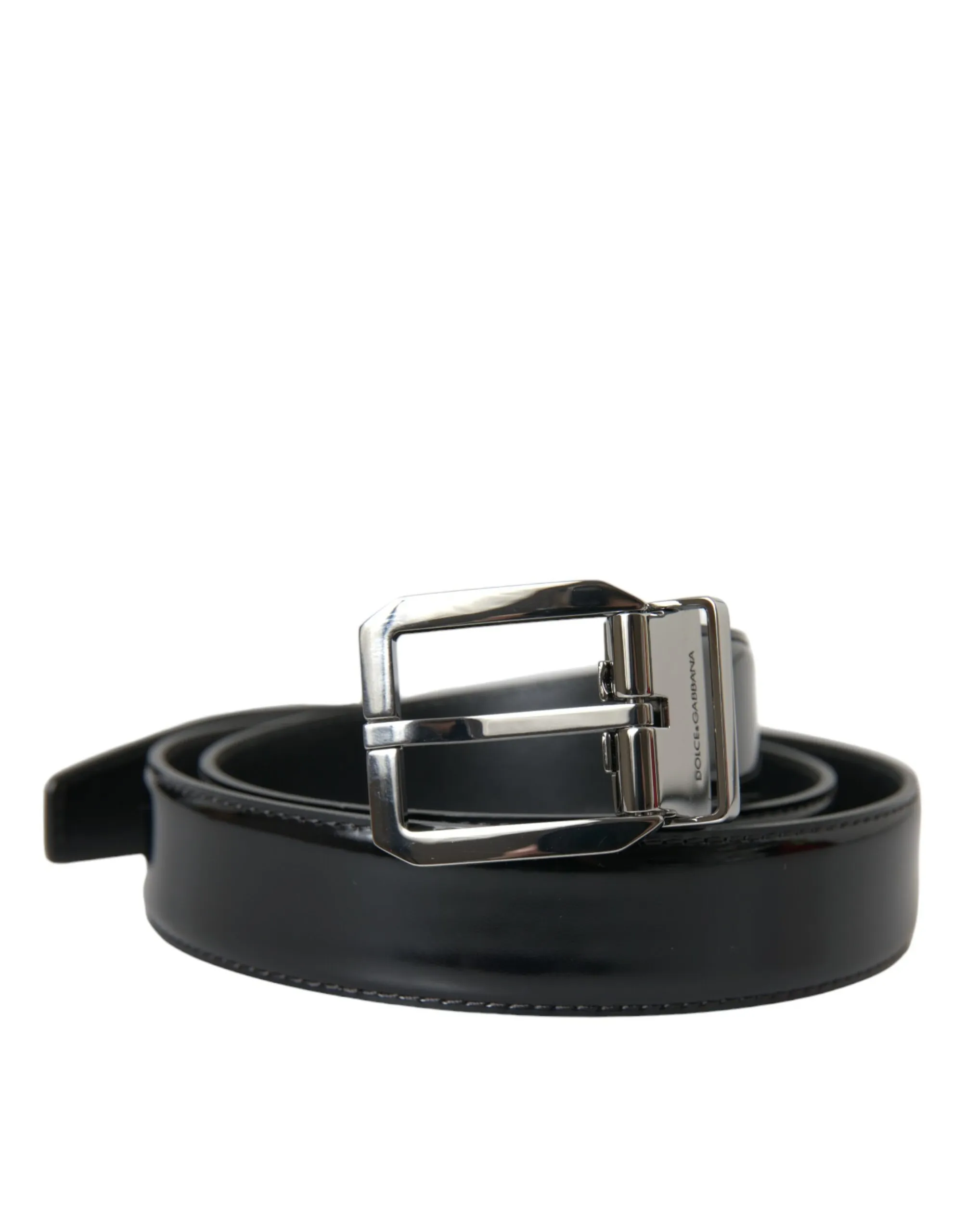 Dolce & Gabbana Men's Black Leather Silver Metal Buckle Belt Men