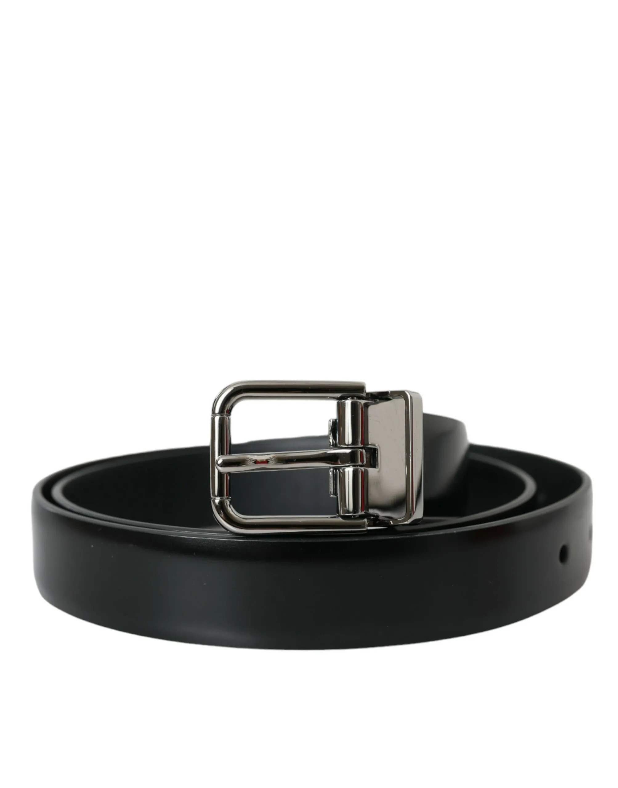 Dolce & Gabbana Men's Black Leather Silver Metal Buckle Belt Men