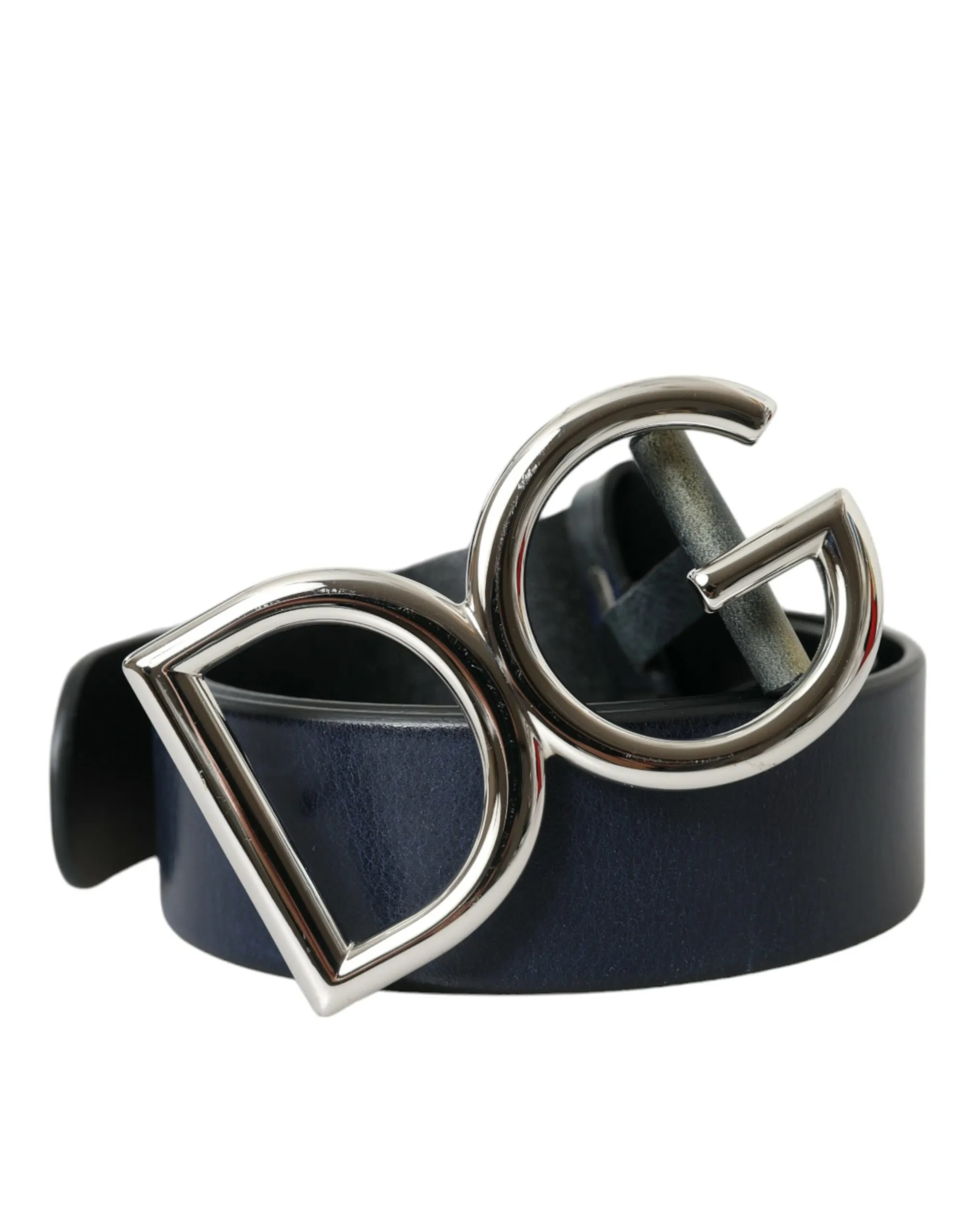 Dolce & Gabbana Men's Blue Leather Silver Metal Logo Buckle Belt Men