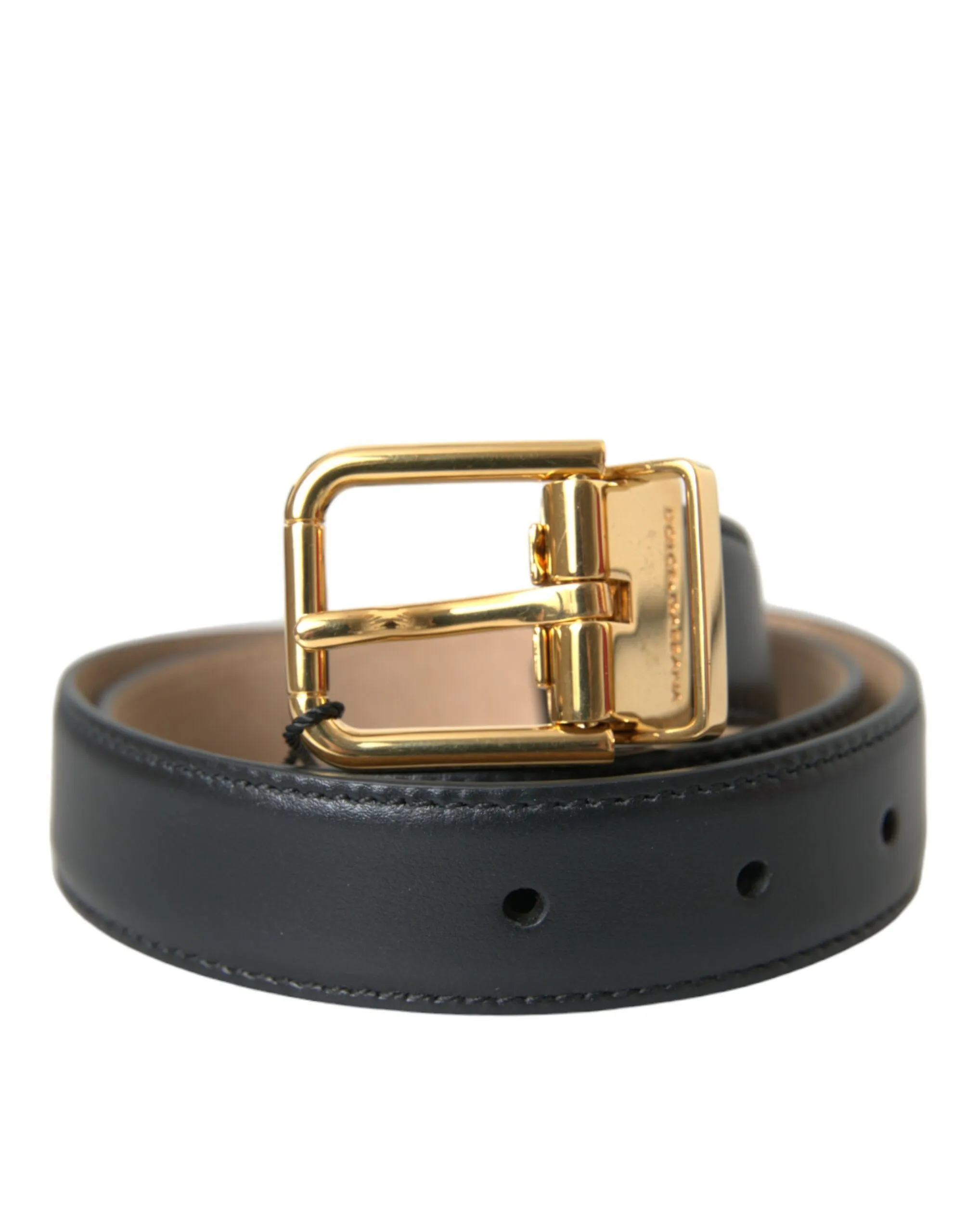 Dolce & Gabbana Men's Black Leather Gold Metal Buckle Belt Men
