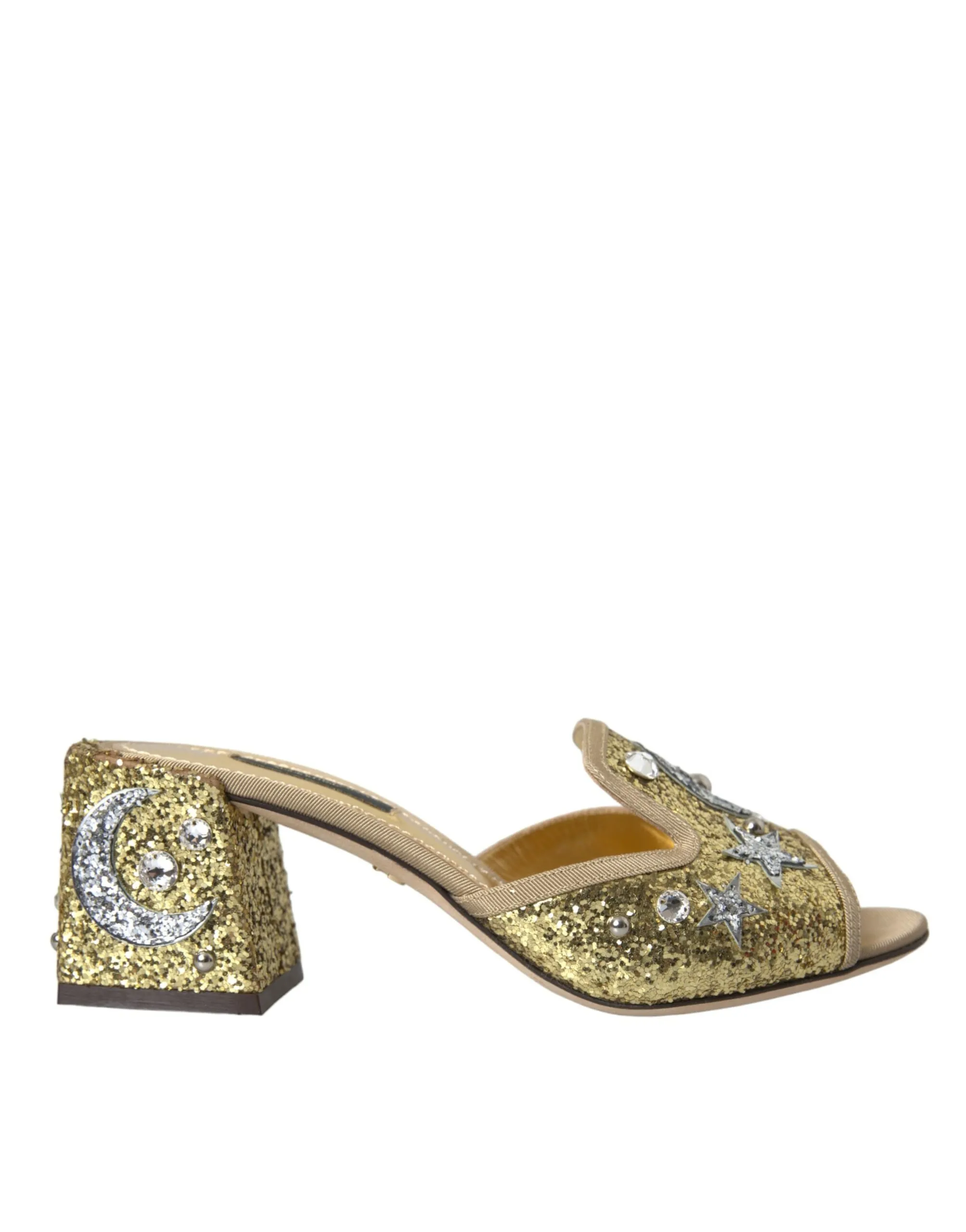 Dolce & Gabbana Women's Gold Sequin Leather Heels Sandals Shoes