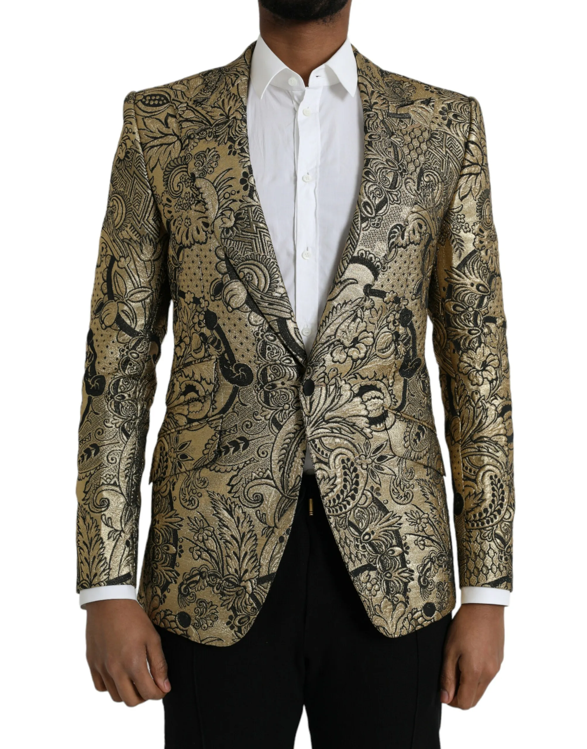 Dolce & Gabbana Men's Gold SICILIA Jacquard Single Breasted Coat Blazer