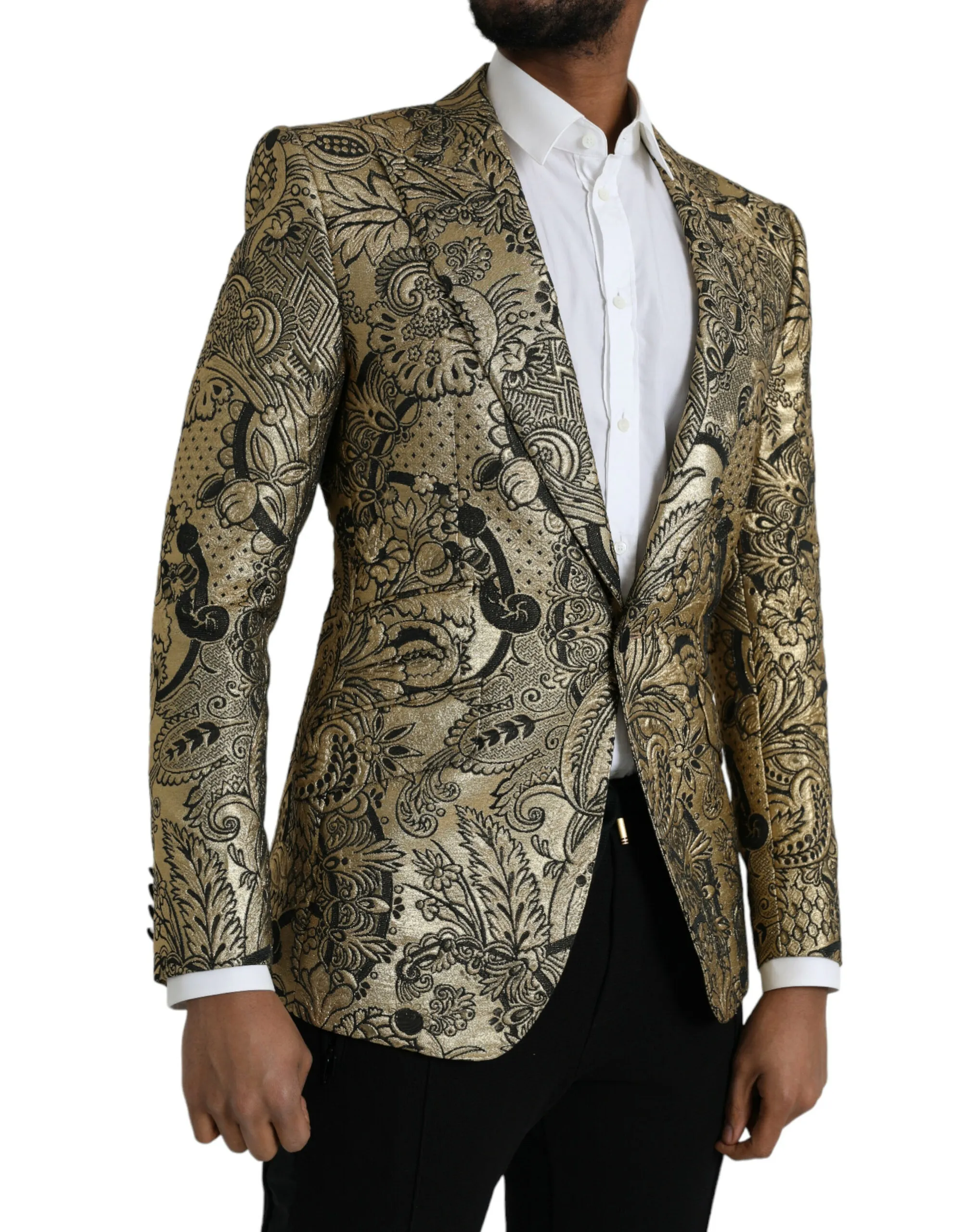 Dolce & Gabbana Men's Gold SICILIA Jacquard Single Breasted Coat Blazer