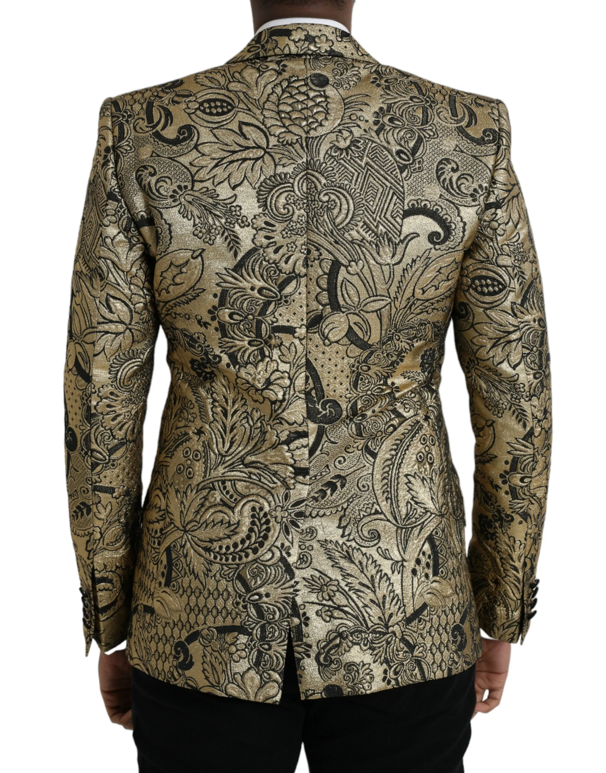 Dolce & Gabbana Men's Gold SICILIA Jacquard Single Breasted Coat Blazer