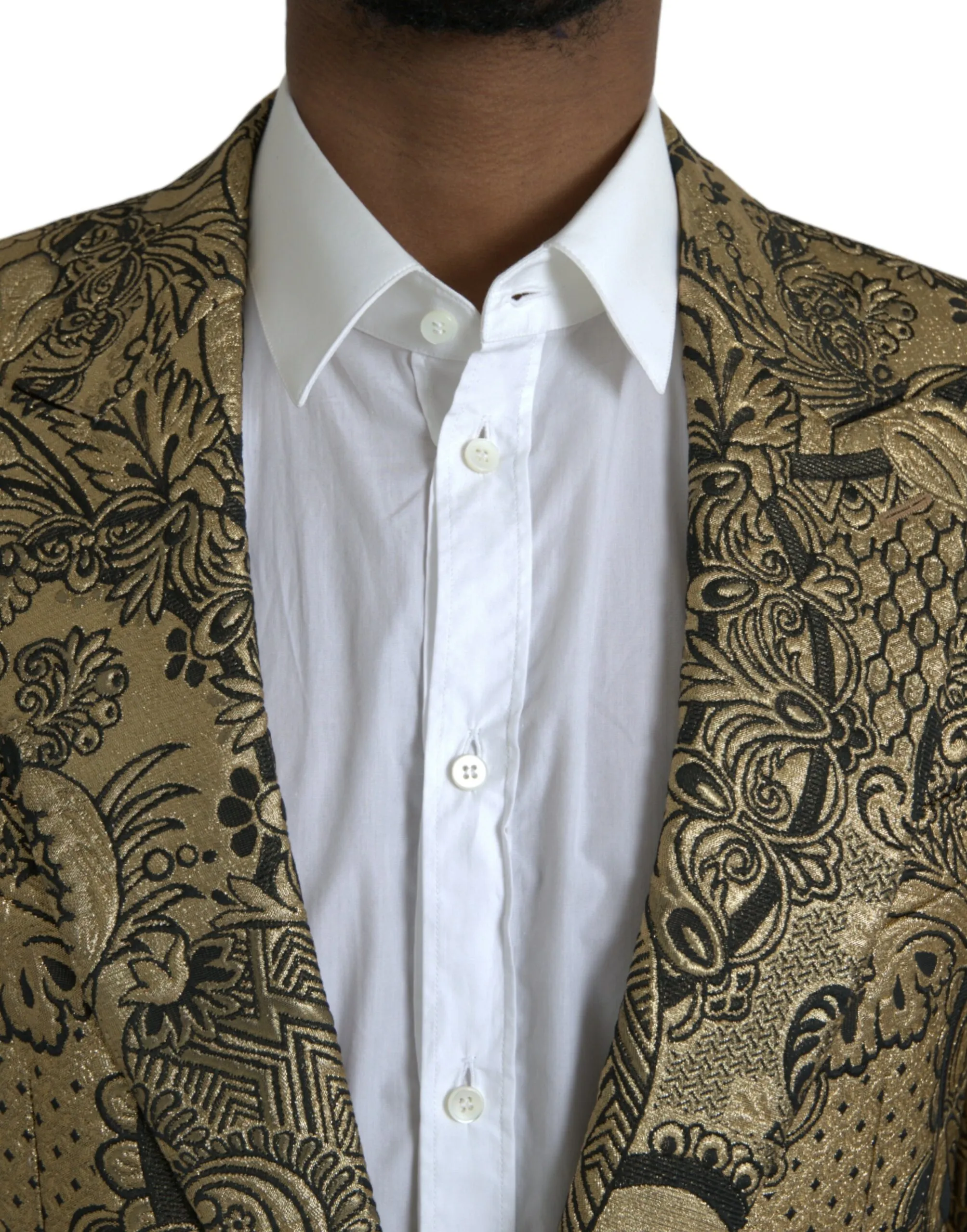 Dolce & Gabbana Men's Gold SICILIA Jacquard Single Breasted Coat Blazer