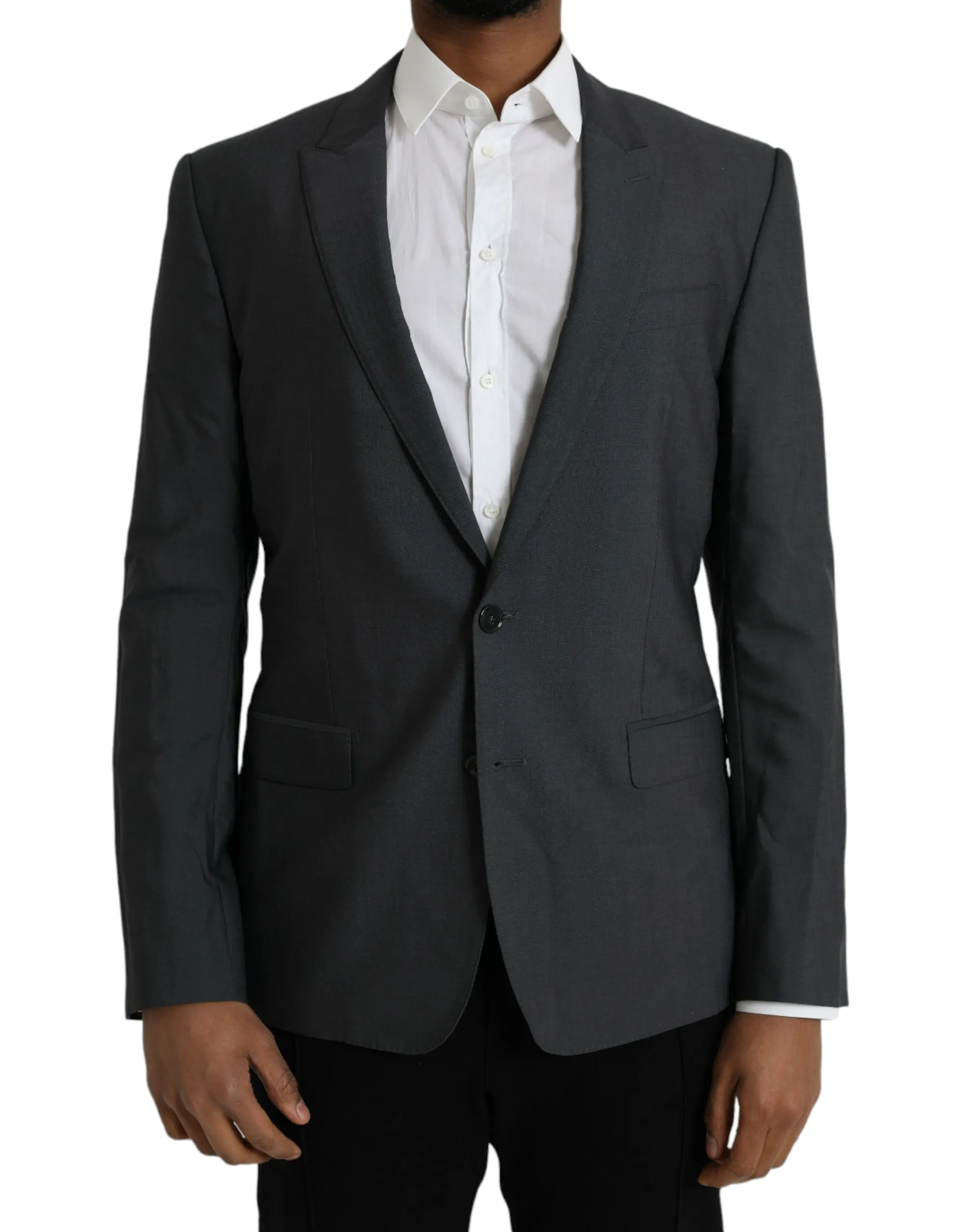 Dolce & Gabbana Men's Gray Wool Peak Single Breasted Coat Blazer