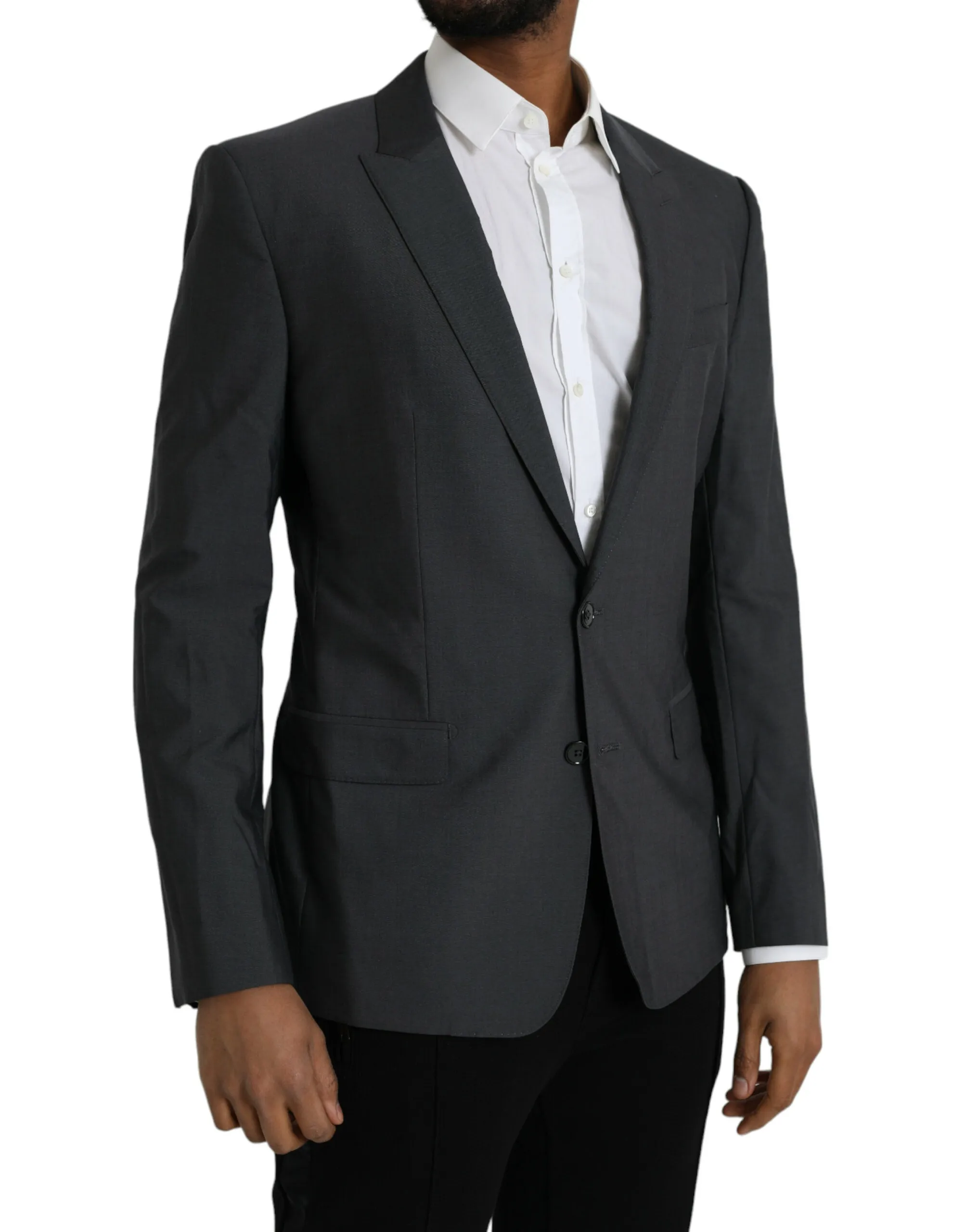 Dolce & Gabbana Men's Gray Wool Peak Single Breasted Coat Blazer