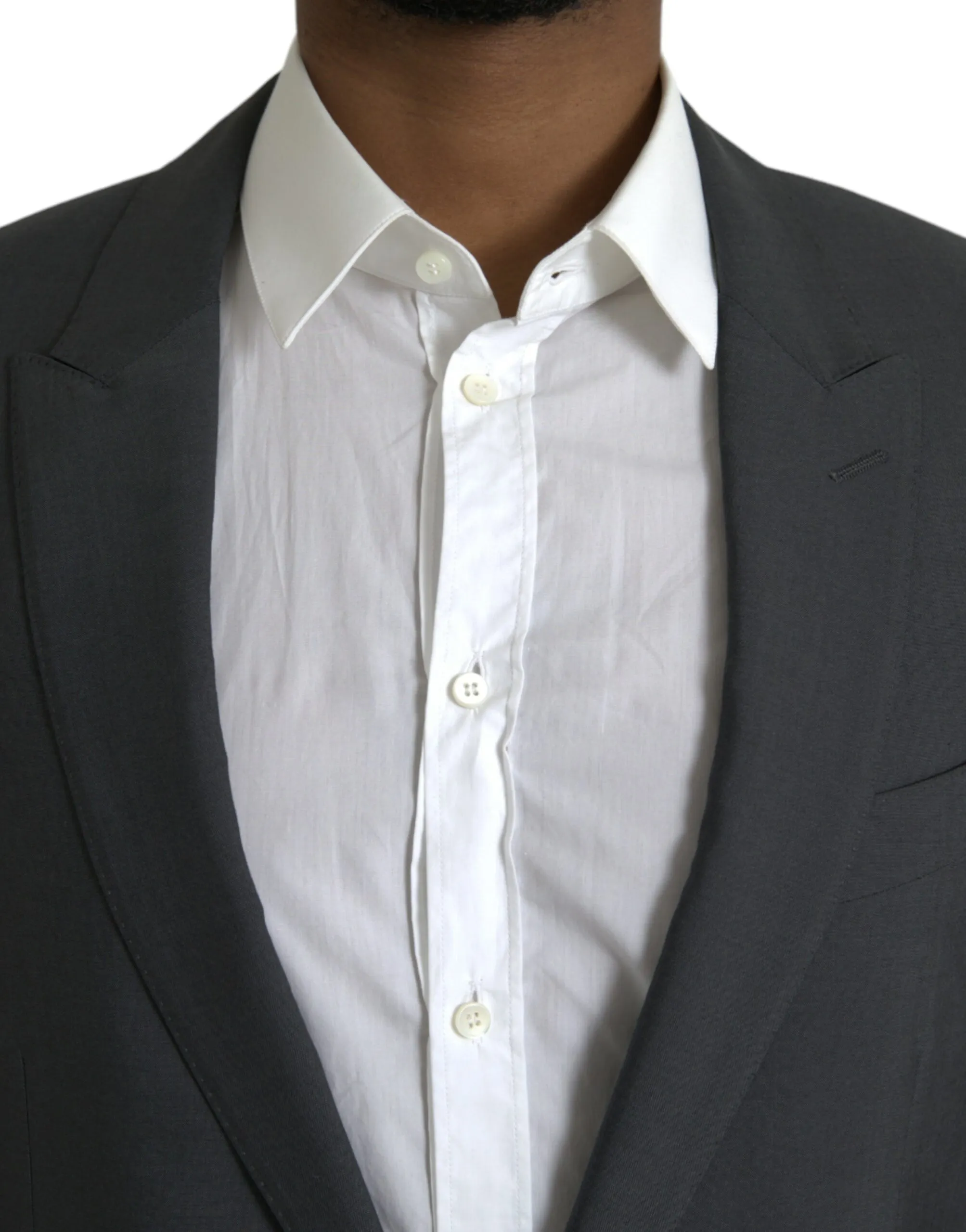 Dolce & Gabbana Men's Gray Wool Peak Single Breasted Coat Blazer