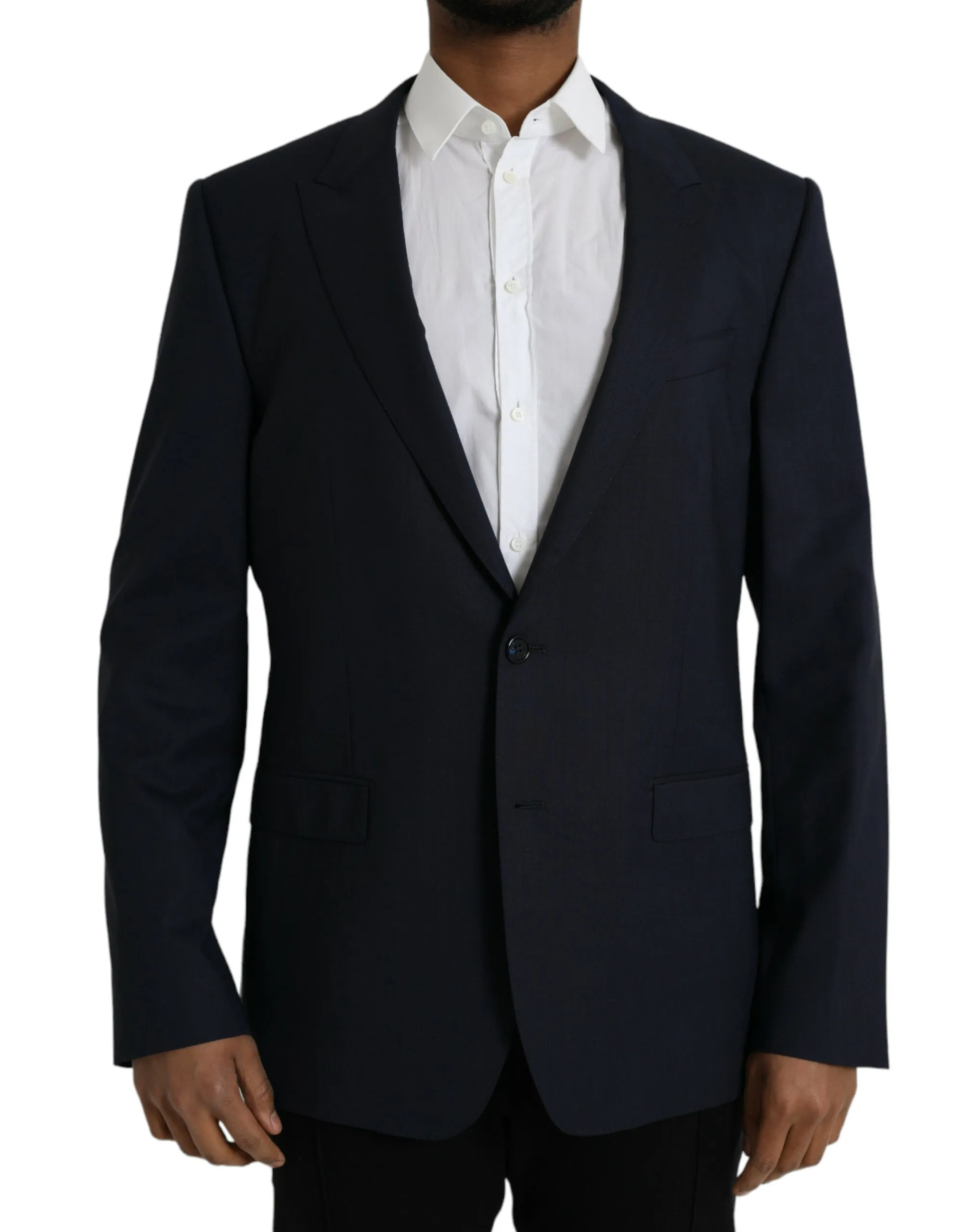 Dolce & Gabbana Men's Dark Blue Wool Single Breasted Coat Blazer