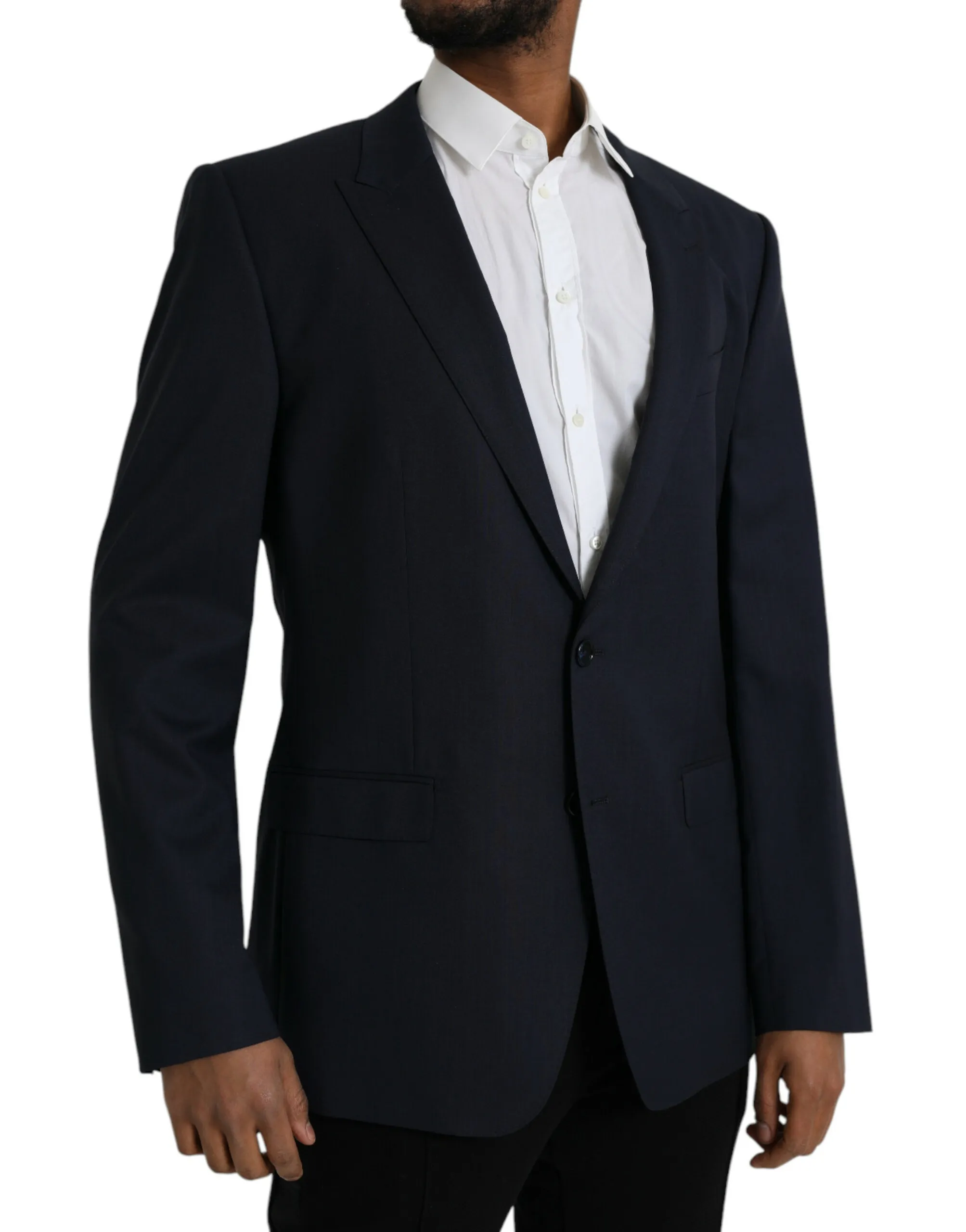 Dolce & Gabbana Men's Dark Blue Wool Single Breasted Coat Blazer