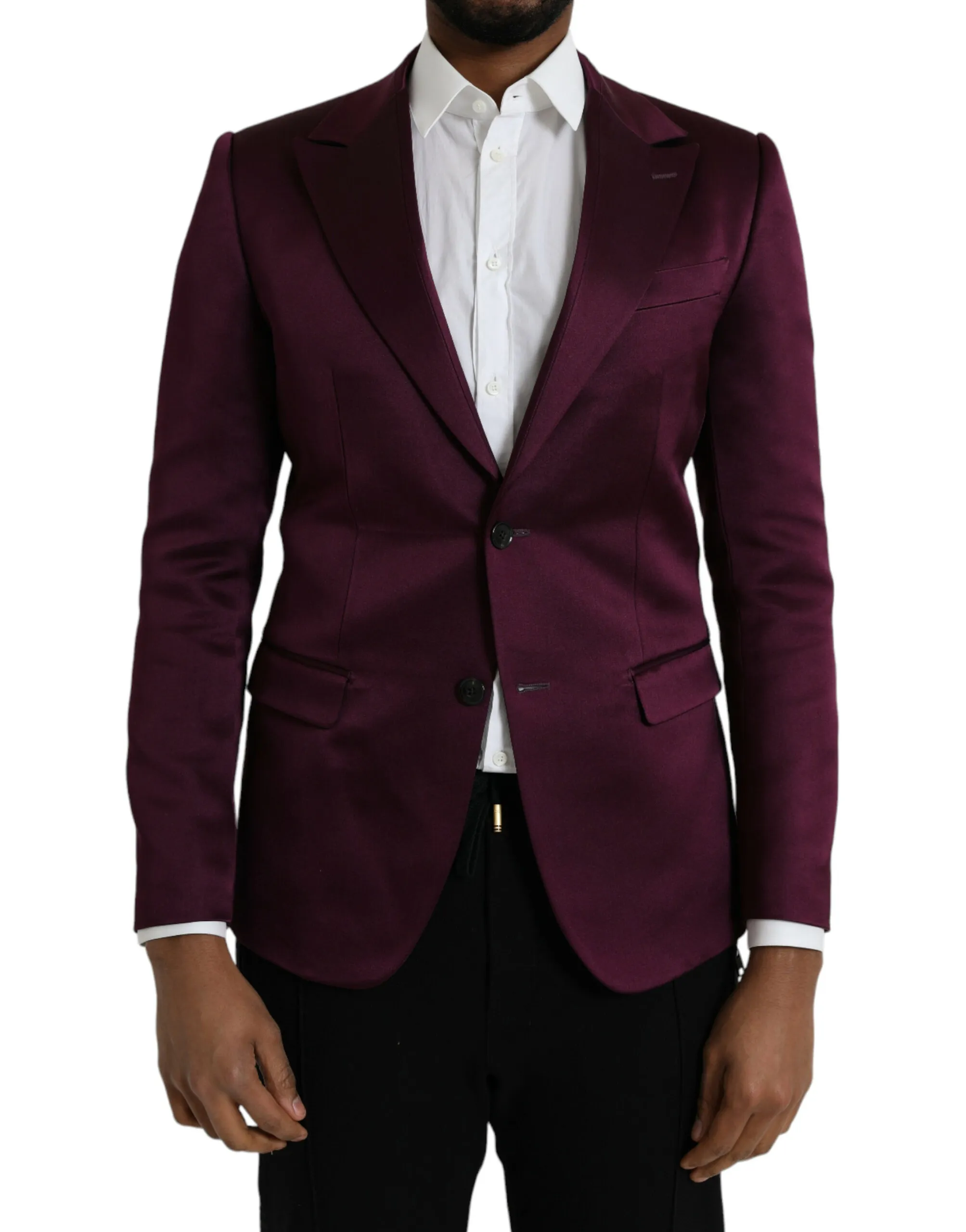 Dolce & Gabbana Men's Maroon Silk Single Breasted Coat Blazer