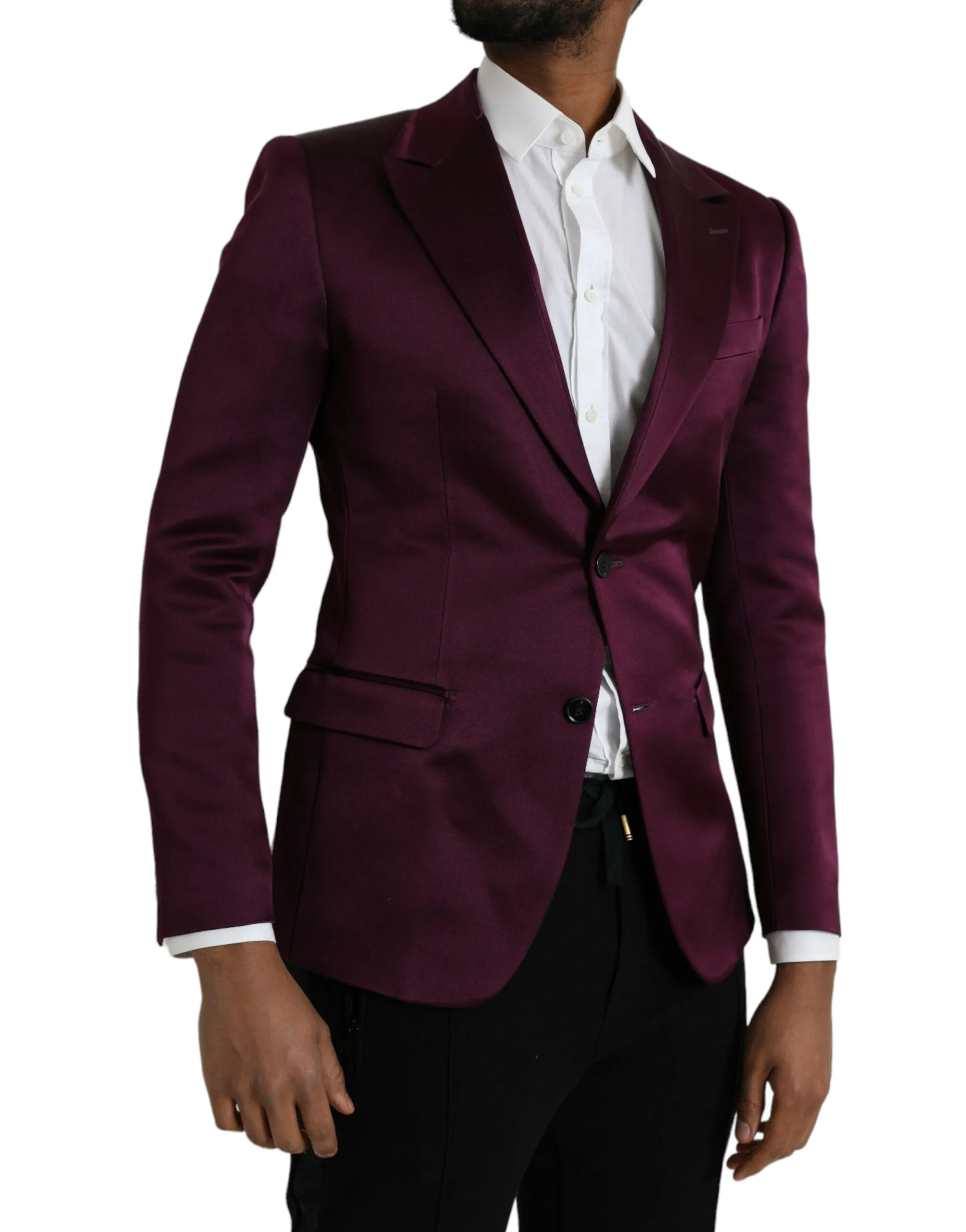 Dolce & Gabbana Men's Maroon Silk Single Breasted Coat Blazer