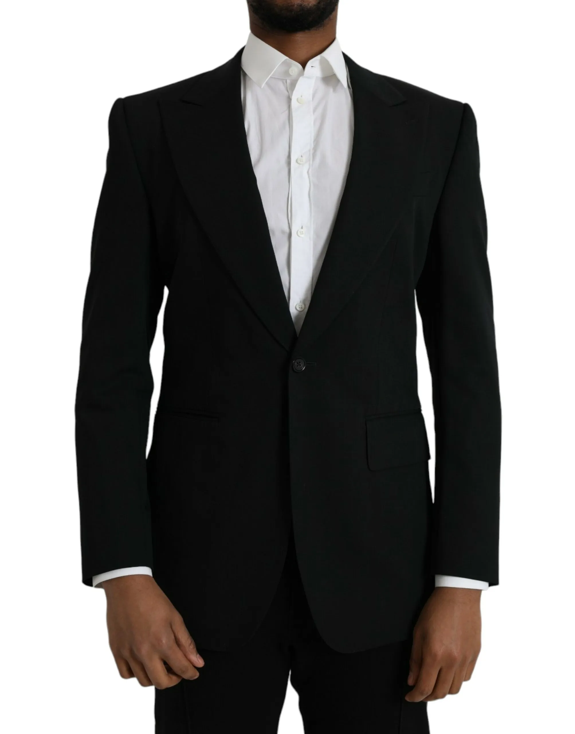 Dolce & Gabbana Men's Black Wool Peak Single Breasted Coat Blazer