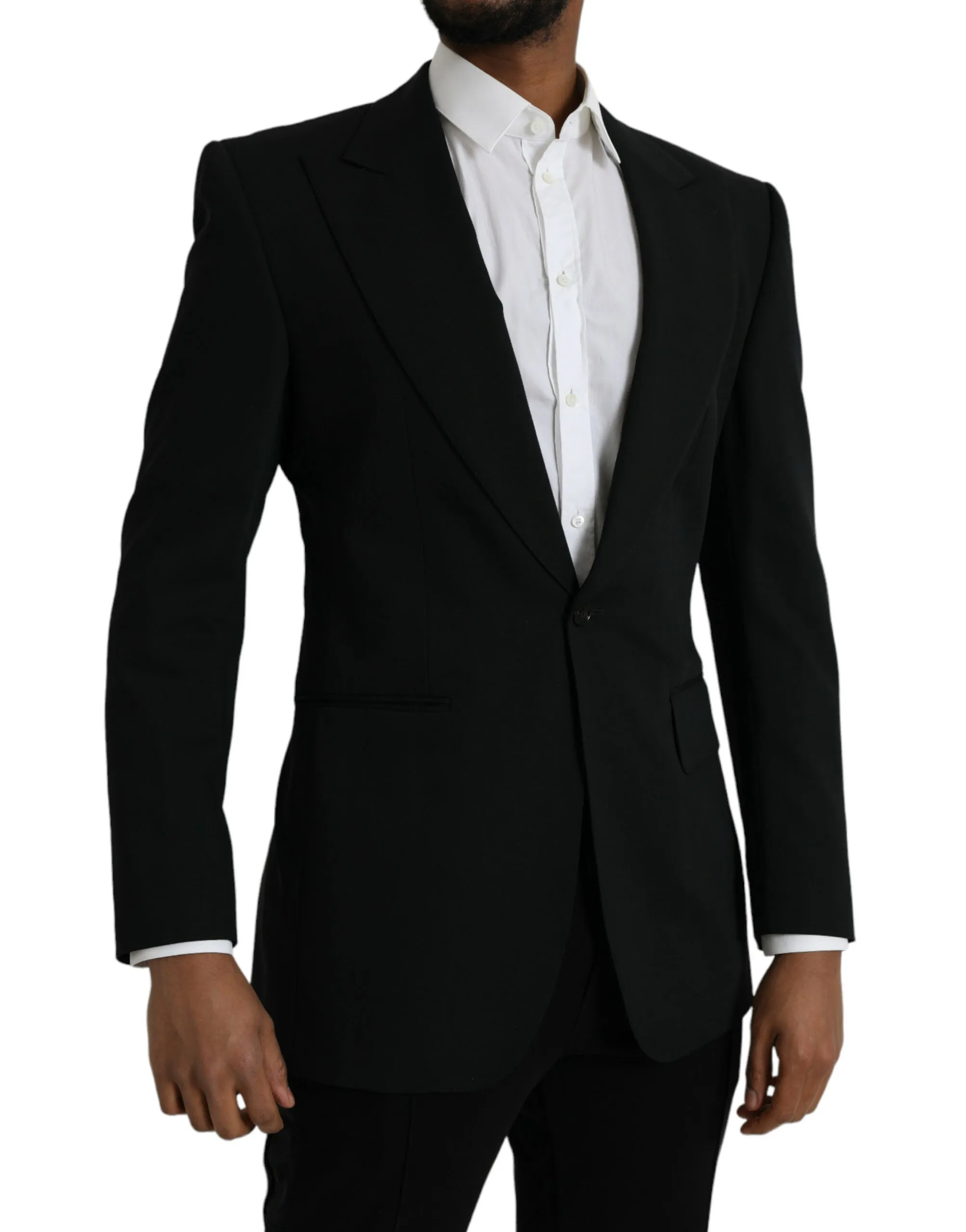 Dolce & Gabbana Men's Black Wool Peak Single Breasted Coat Blazer