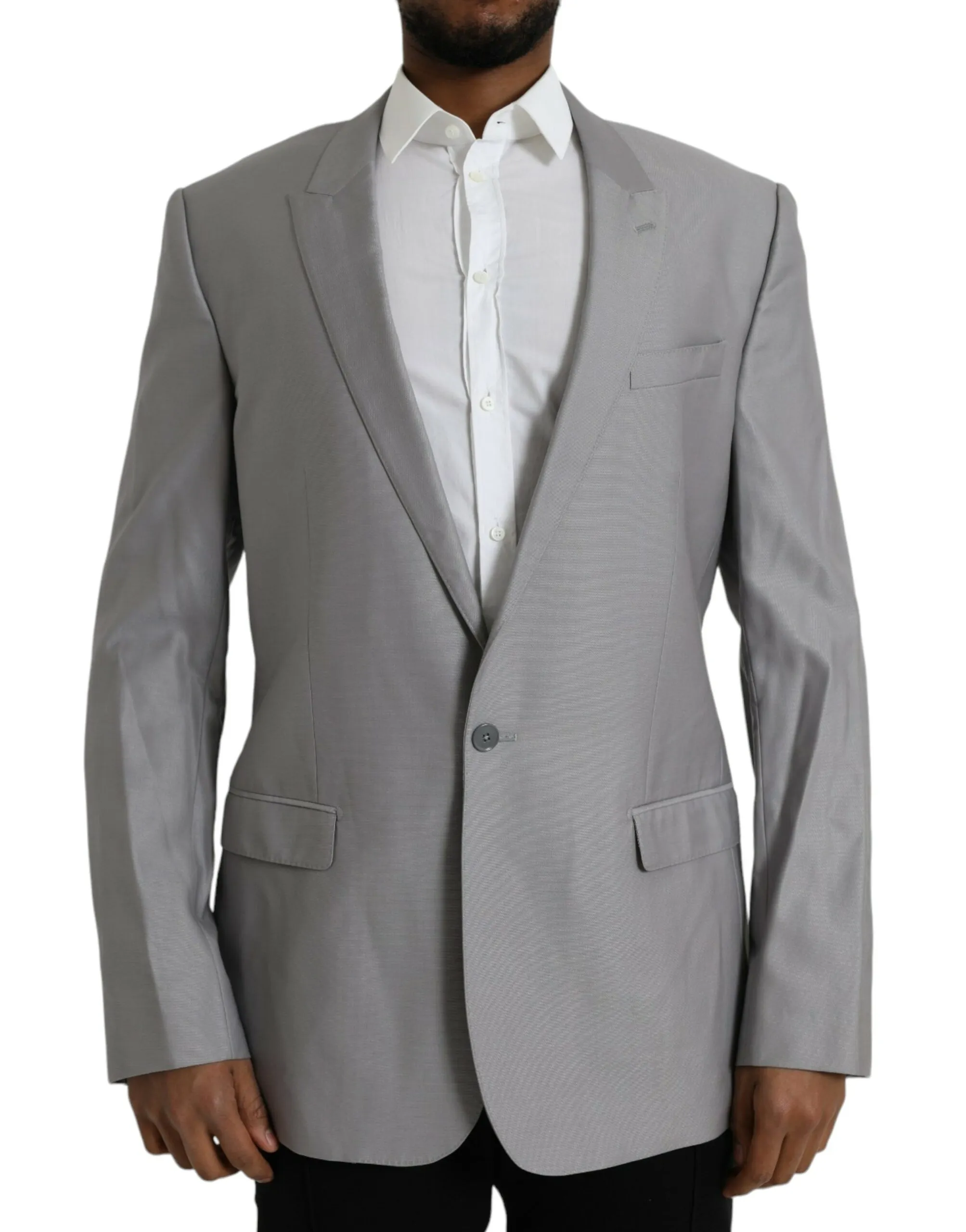 Dolce & Gabbana Men's Gray Wool Peak Single Breasted Coat Blazer