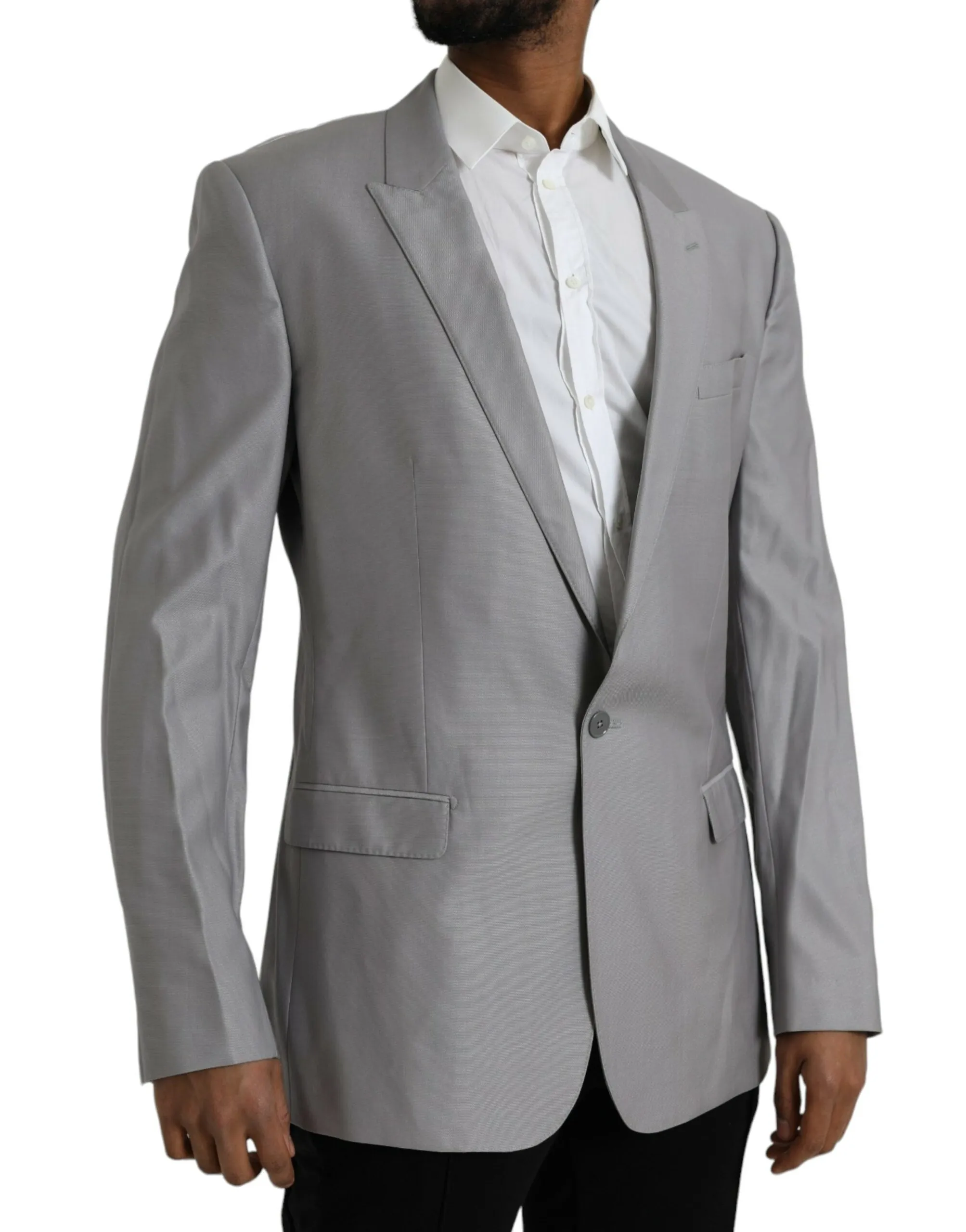 Dolce & Gabbana Men's Gray Wool Peak Single Breasted Coat Blazer