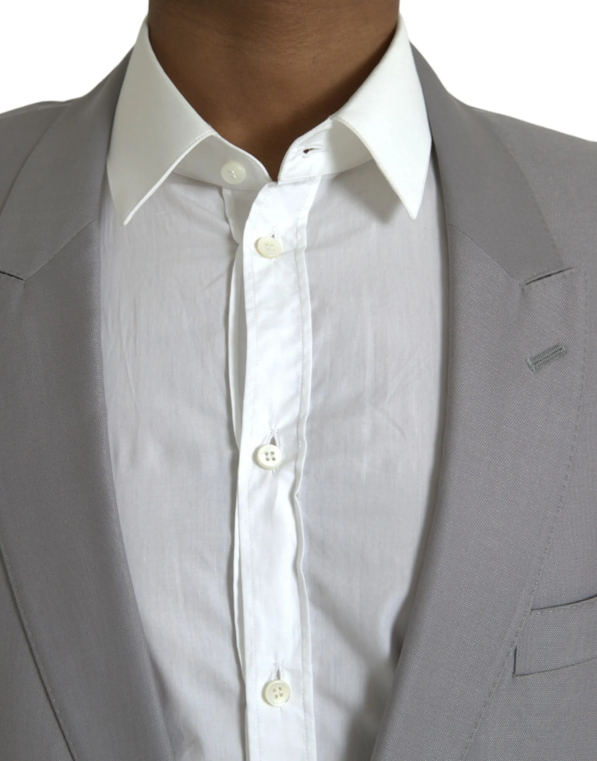 Dolce & Gabbana Men's Gray Wool Peak Single Breasted Coat Blazer