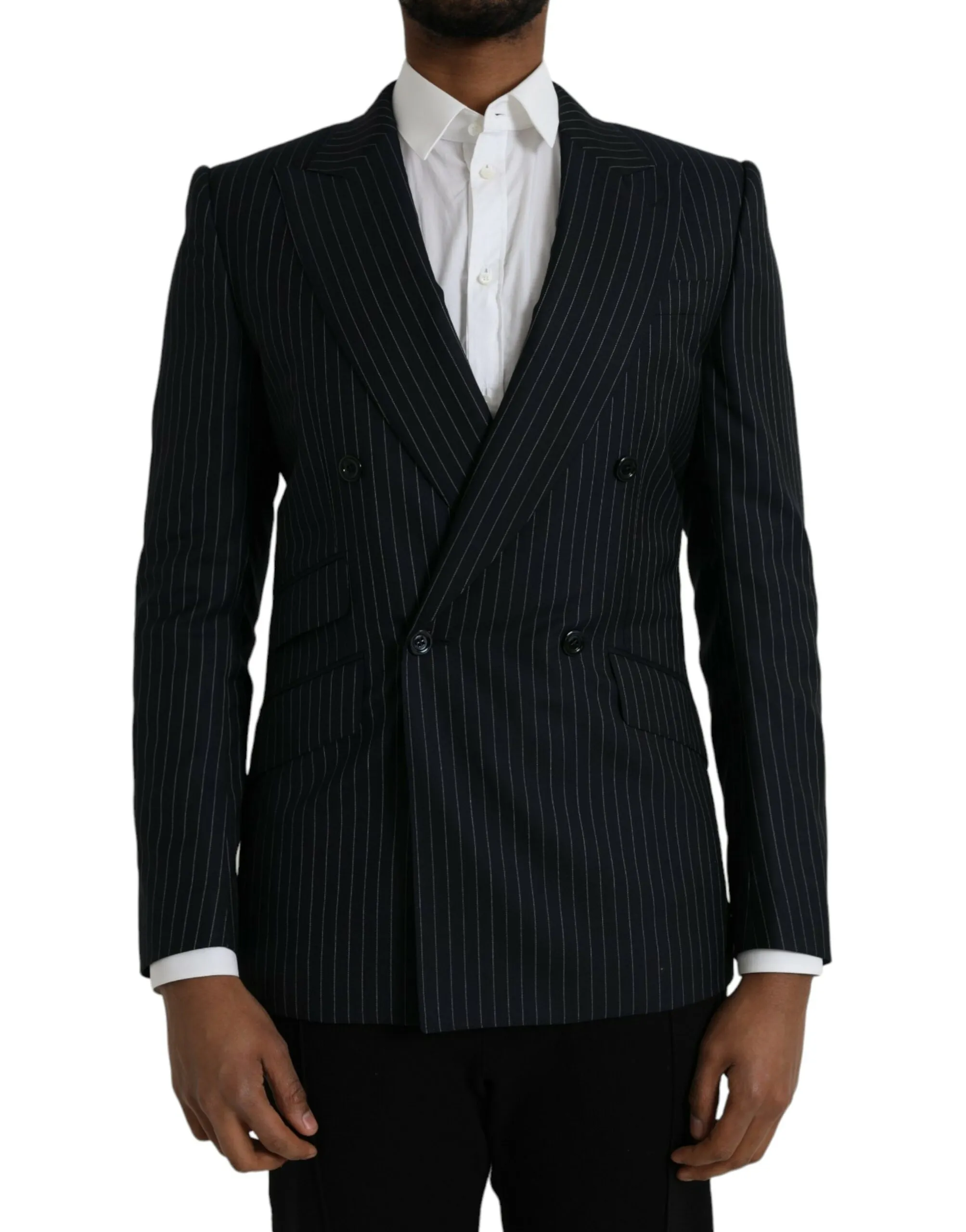 Dolce & Gabbana Men's Black Stripe SICILIA Double Breasted Coat Blazer