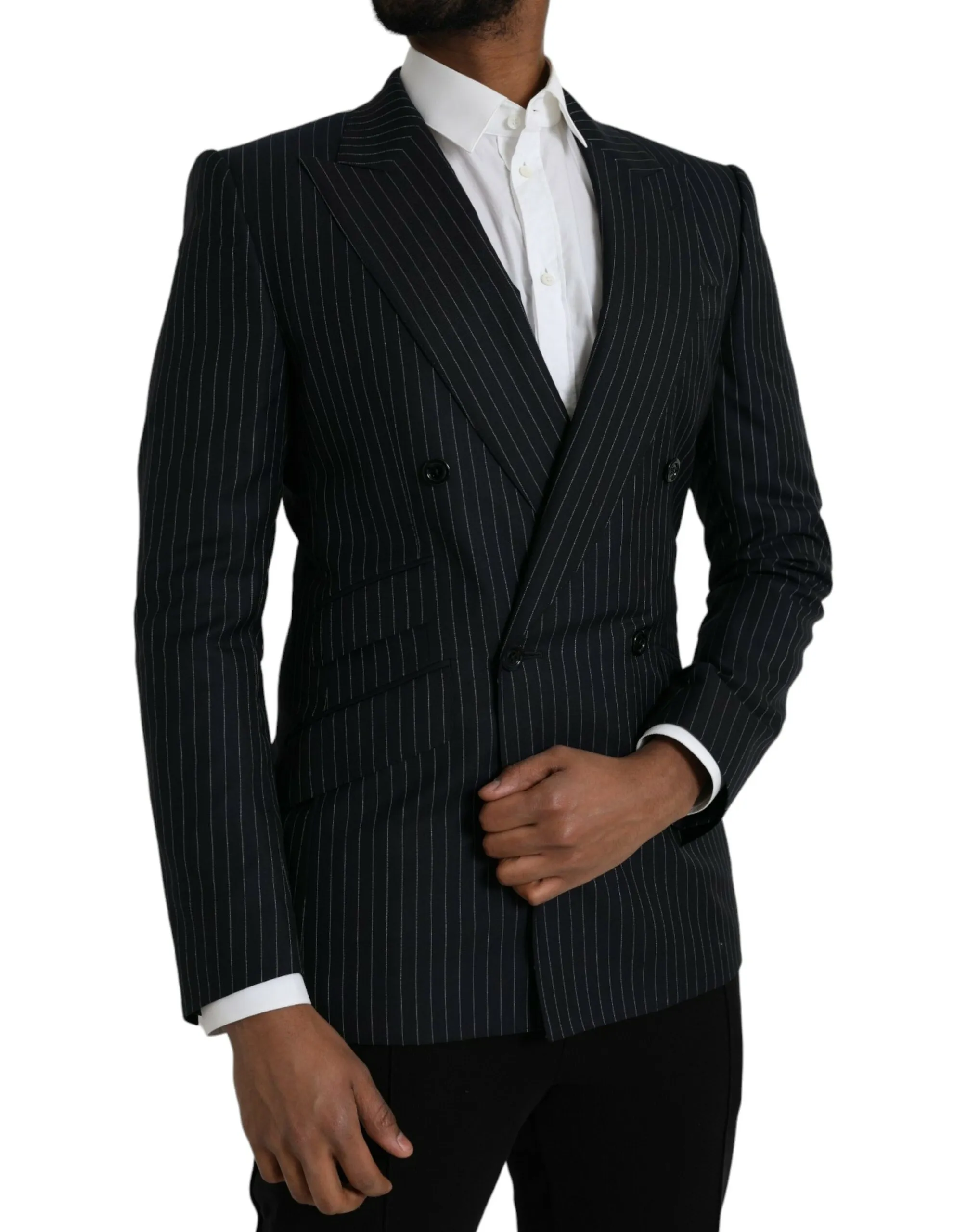 Dolce & Gabbana Men's Black Stripe SICILIA Double Breasted Coat Blazer