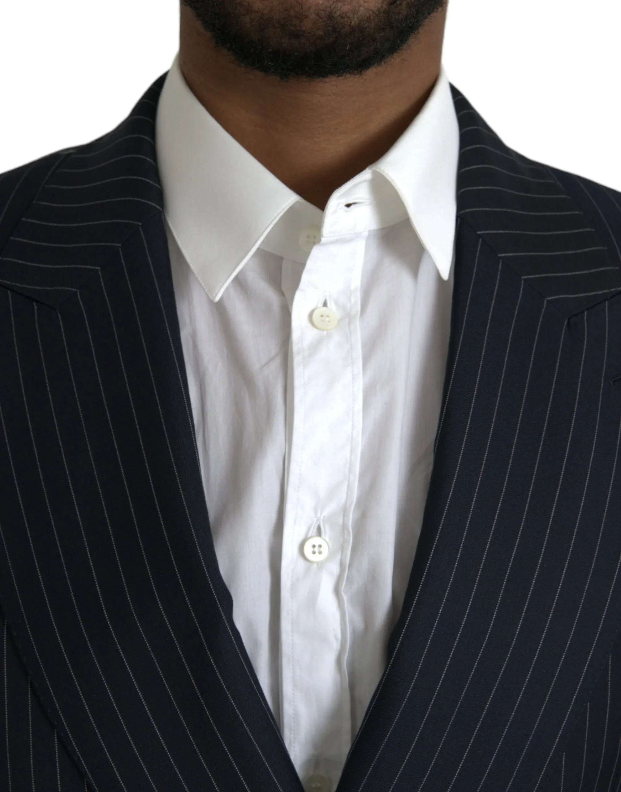 Dolce & Gabbana Men's Black Stripe SICILIA Double Breasted Coat Blazer