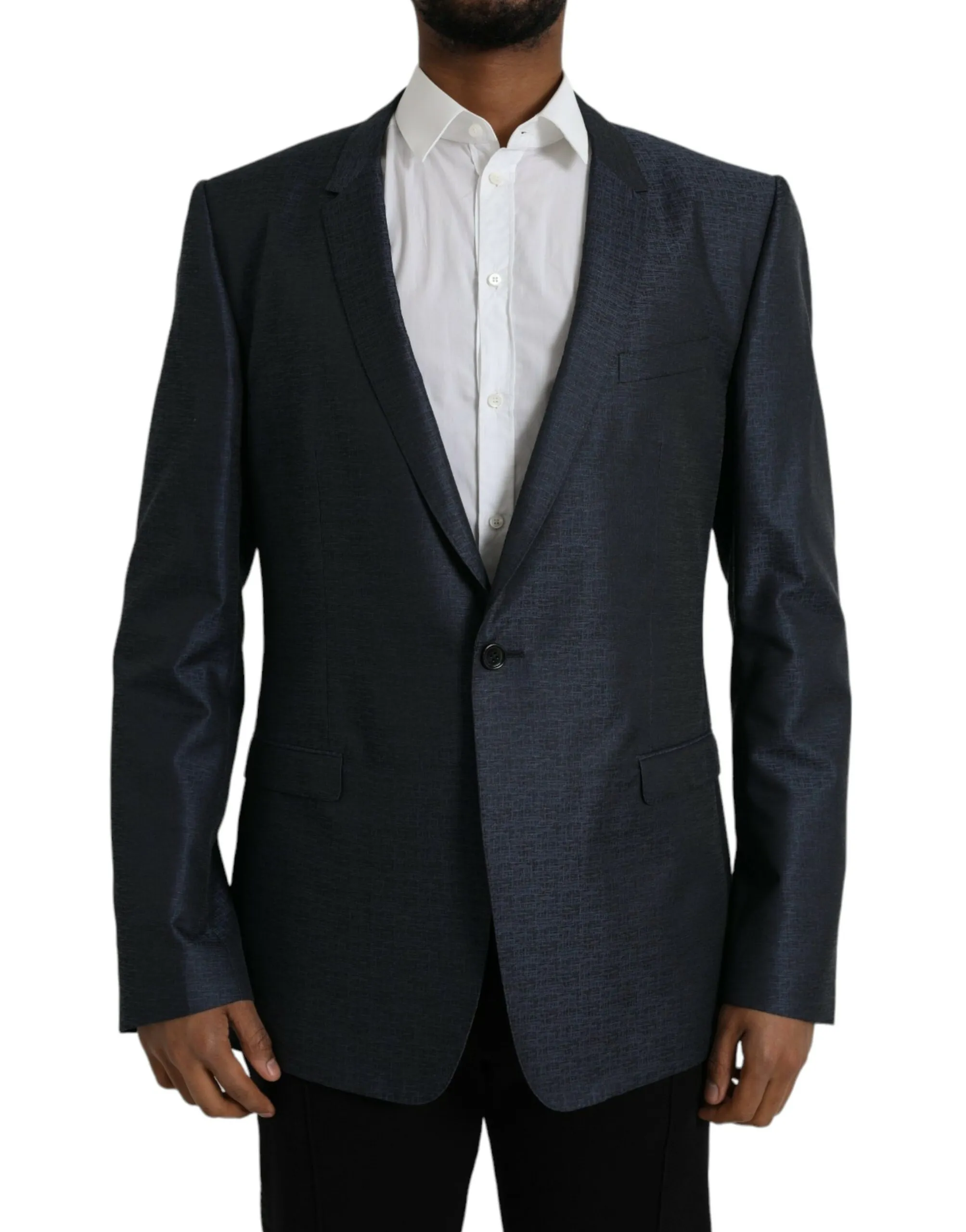Dolce & Gabbana Men's Blue Wool GOLD Single Breasted Coat Blazer