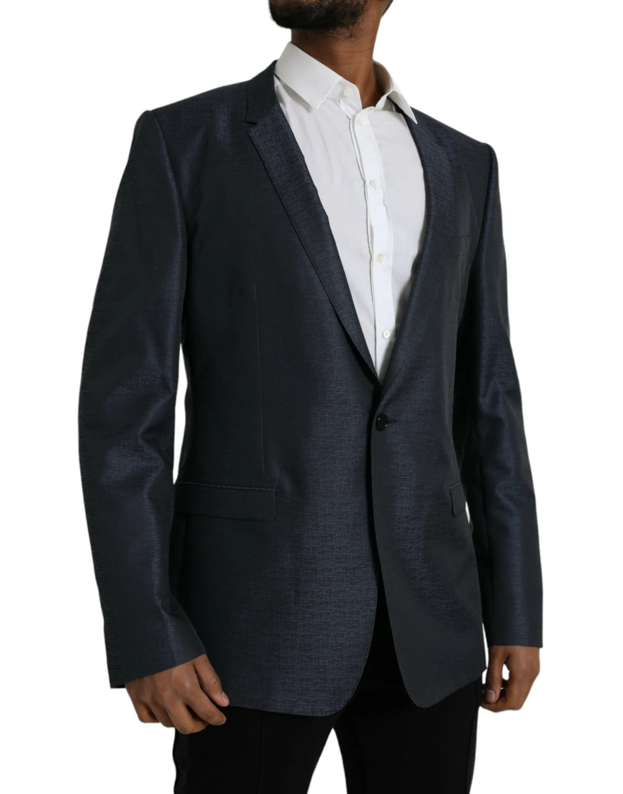 Dolce & Gabbana Men's Blue Wool GOLD Single Breasted Coat Blazer