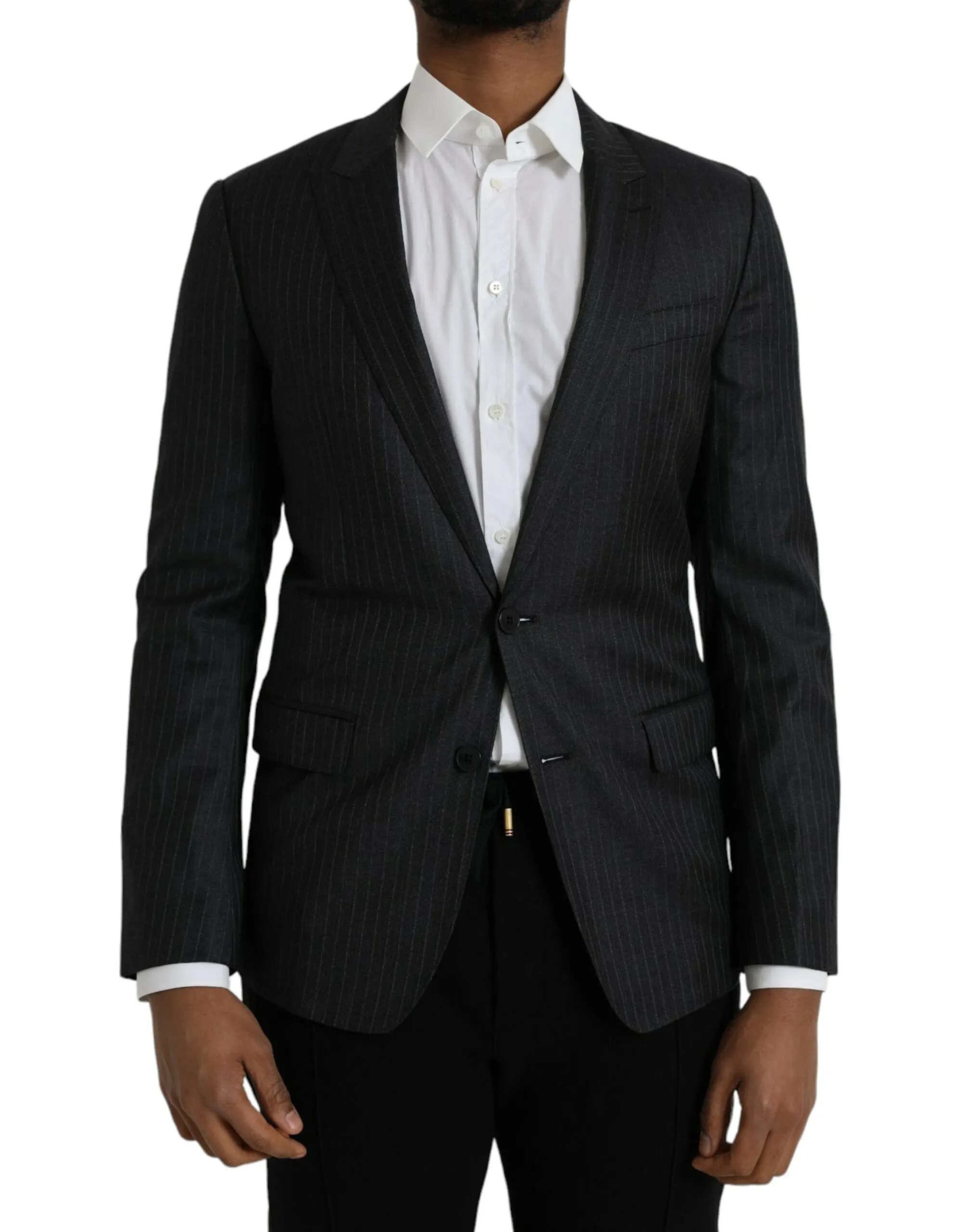 Dolce & Gabbana Men's Black Stripe MARTINI Single Breasted Coat Blazer