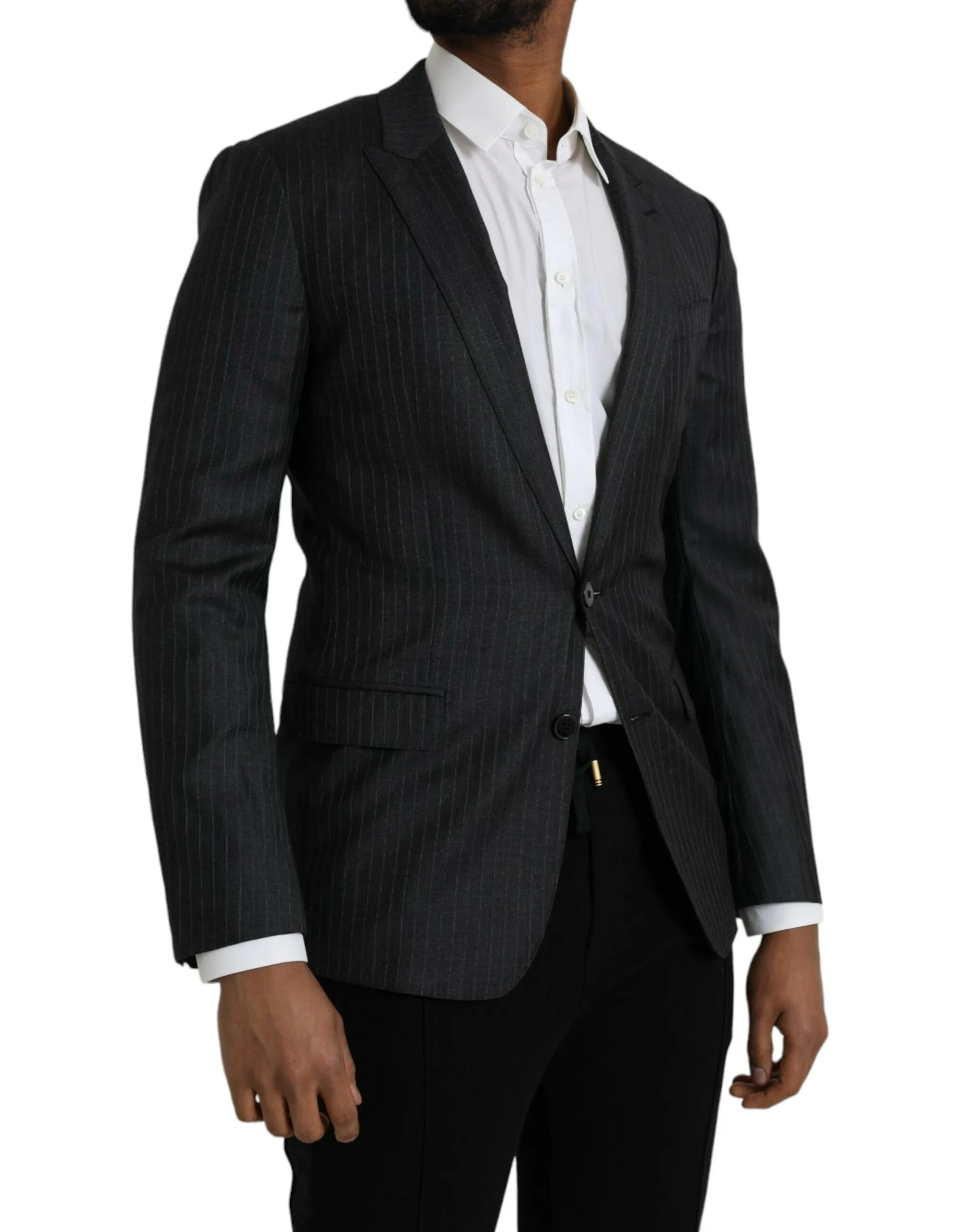 Dolce & Gabbana Men's Black Stripe MARTINI Single Breasted Coat Blazer