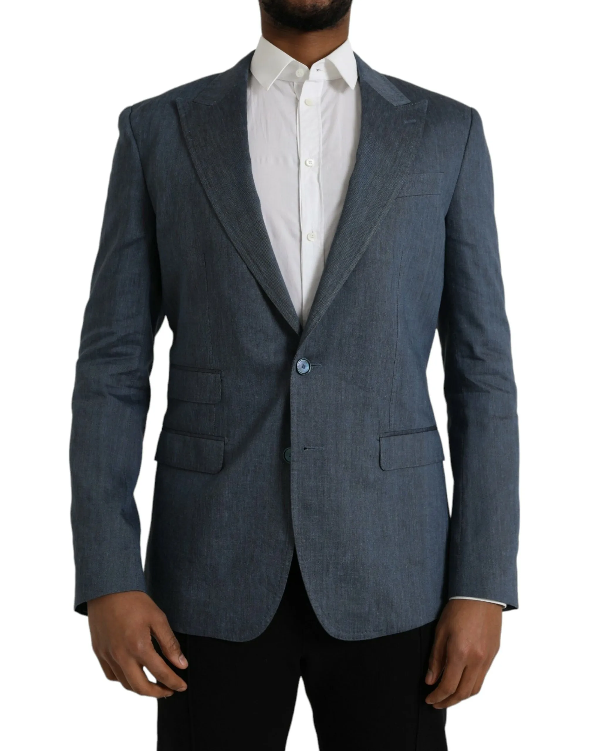 Dolce & Gabbana Men's Blue Linen NAPOLI Single Breasted Coat Blazer